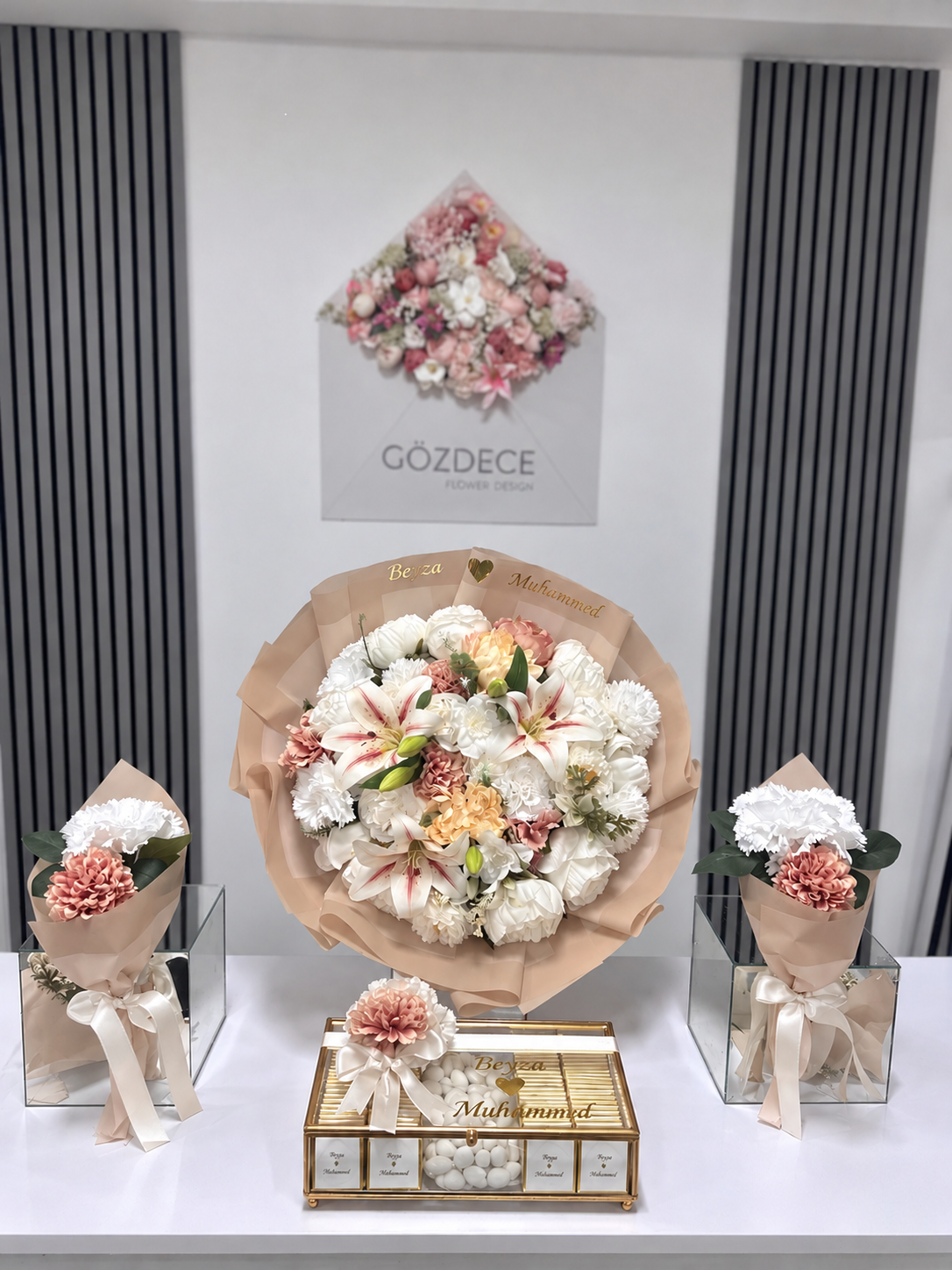 Nude Bloom Vizon Toprak Tonlu Yapay Çiçek Seti | 80 Madlen + 2 Anne Çiçekli