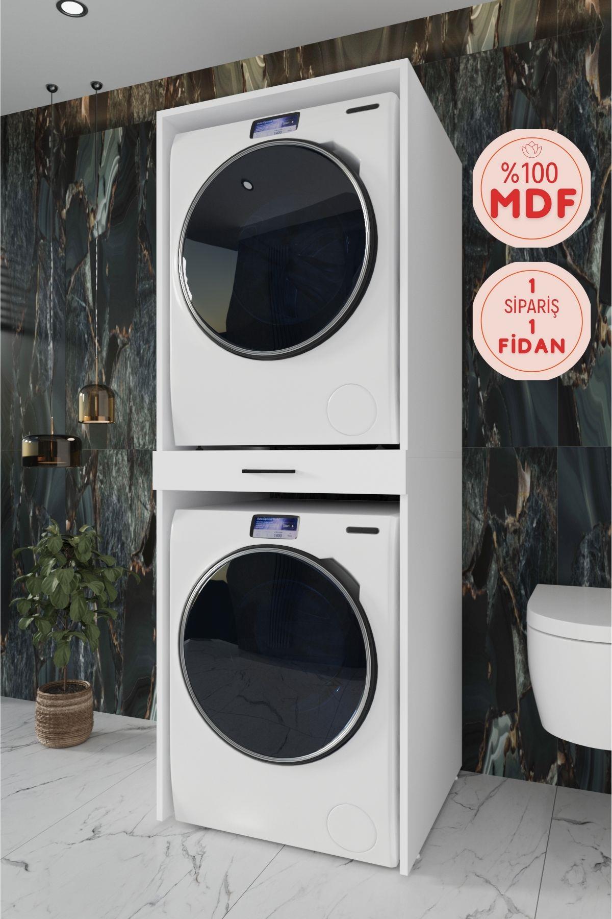 %100 Mdf Kurutmalı Çamaşir Makinesi Dolabi Beyaz__BALNEOM_BN11