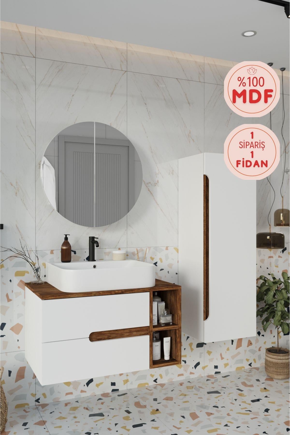 Balneom Banyo Koza 80 Cm Beyaz Banyo Dolabı Aynalı Dolaplı Üst Dolap Raf ve Lavabo ve boy dolap _Balneom Banyo Koza DEMONTE 80 Cm Beyaz Banyo Dolabı Aynalı Dolaplı Üst Dolap Raf ve Lavabo ve boy dolap  | En Uygun Fiyatlarla Balneom.com Online Mağazasında | KOZA BEYAZ 80 SET | Banyo Dolabında Kalitenin Adresi _BALNEOM_KOZA BEYAZ 80 SET