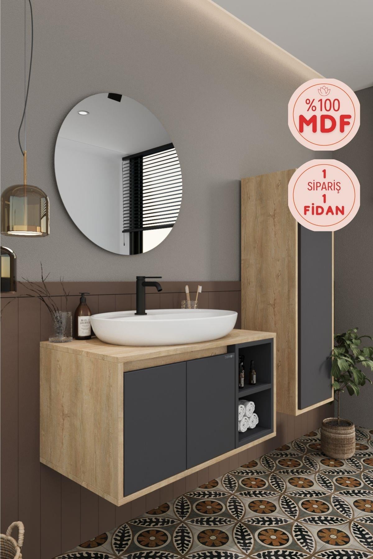 Balneom Gül 80 Cm Banyo Dolabı Ayna Lavabo Boy Dolabı_Balneom Gül 80 Cm Banyo Dolabı Ayna Lavabo Boy Dolabı | En Uygun Fiyatlarla Balneom.com Online Mağazasında | GÜL ANTRASİT 80 SET  | Banyo Dolabında Kalitenin Adresi _BALNEOM_GÜL ANTRASİT 80 SET 