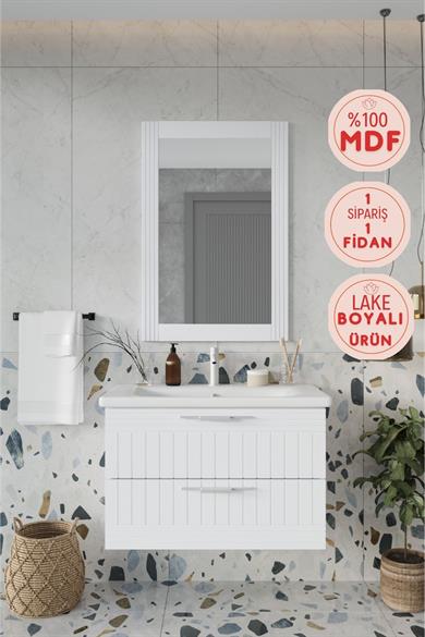 Balneom Banyo Erguvan Gümüş Kulp  80 Cm BEYAZ Lavabolu Banyo Dolabı Aynalı Üst Dolap _Erguvan DEMONTE 80 Cm BEYAZ Lavabolu Banyo Dolabı Aynalı Üst Dolap | Balneom_BALNEOM_ERGUVAN GÜMÜŞ KULP BEYAZ 80