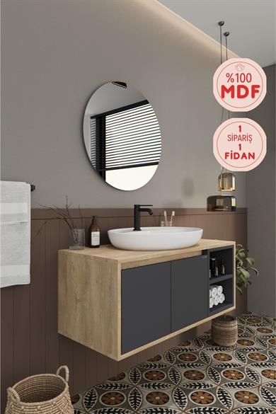 Balneom Banyo Gül 100 Cm Banyo Dolabı Ayna Lavabo _Banyo Gül 100 Cm DEMONTE Banyo Dolabı Ayna Lavabo | Balneom_BALNEOM_GÜL ANTRASİT 100 DEMONTE