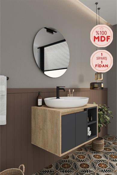 Balneom Banyo Gül 70 Cm Banyo Dolabı Ayna Lavabo _Banyo Gül 70 Cm DEMONTE Banyo Dolabı Ayna Lavabo | Balneom_BALNEOM_GÜL ANTRASİT 70 DEMONTE