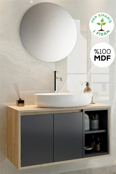 Balneom Banyo Gül 70 Cm DEMONTE Banyo Dolabı Ayna Lavabo 