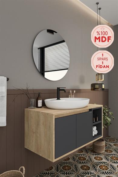 Balneom Banyo Gül 90 Cm Banyo Dolabı Ayna Lavabo _Banyo Gül 90 Cm DEMONTE Banyo Dolabı Ayna Lavabo | Balneom_BALNEOM_GÜL ANTRASİT 90 DEMONTE
