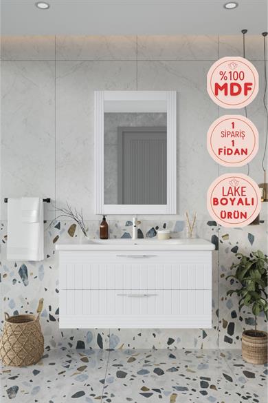 Balneom Erguvan Gümüş Kulp Beyaz 100 Cm Banyo Dolabı Ayna Lavabo _Balneom Erguvan Beyaz DEMONTE 100 Cm Banyo Dolabı Ayna Lavabo | Balneom_BALNEOM_ERGUVAN GÜMÜŞ KULP BEYAZ 100