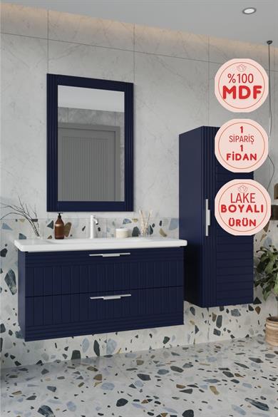 Balneom Erguvan Gümüş Kulp Lacivert 100 Cm Banyo Dolabı Ayna Lavabo Boy Dolabı_Erguvan Lacivert DEMONTE 100 Cm Banyo Dolabı Ayna Lavabo Boy Dolabı | Balneom_BALNEOM_ERGUVAN GÜMÜŞ KULP LACİVERT 100 SET