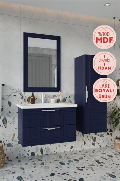 Balneom Erguvan Gümüş Kulp Lacivert  80 Cm Banyo Dolabı Ayna Lavabo Boy Dolabı_Erguvan Lacivert DEMONTE 80 Cm Banyo Dolabı Ayna Lavabo Boy Dolabı | Balneom_BALNEOM_ERGUVAN GÜMÜŞ KULP LACİVERT 80 SET