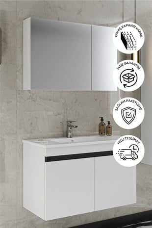 Banyo Idil 80 Cm Banyo Dolabı Aynalı Dolaplı Üst Dolap Lavabo 
