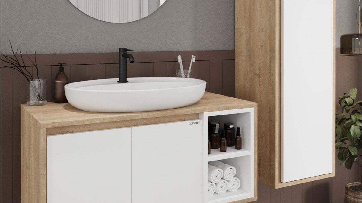 Gül banyo dolabı,Oval lavabolu banyo dolabı