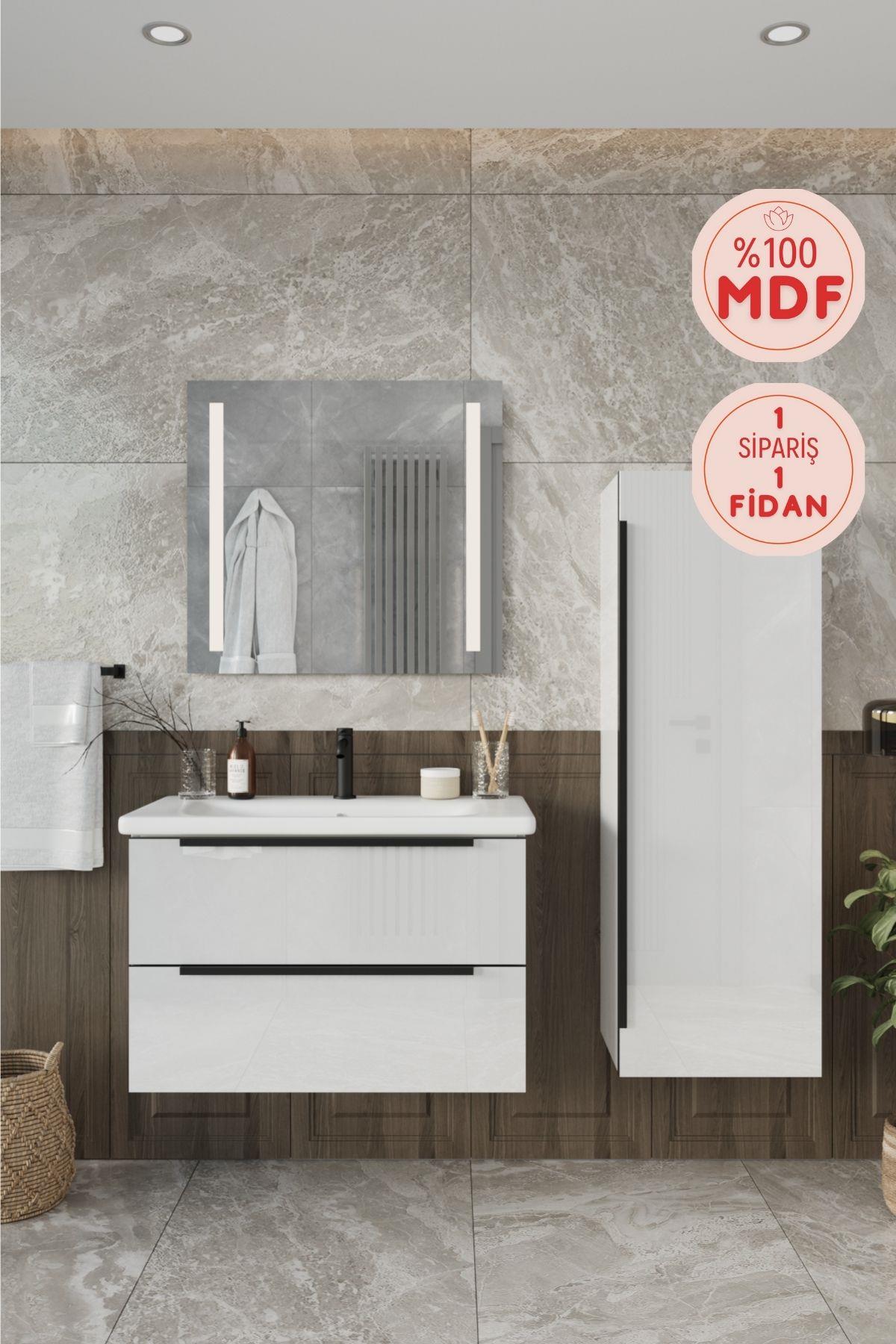  Banyo Kadife Beyaz Parlak High Gloss 80 Cm Banyo Dolabı Ledli Aynalı Üst Dolap Ve Boy Dolabı _ Banyo Kadife Beyaz Parlak High Gloss 80 Cm Banyo Dolabı Ledli Aynalı Üst Dolap Ve Boy Dolabı  | En Uygun Fiyatlarla Balneom.com Online Mağazasında | KADİFE BEYAZ 80 SET | Banyo Dolabında Kalitenin Adresi _BALNEOM_KADİFE BEYAZ 80 SET