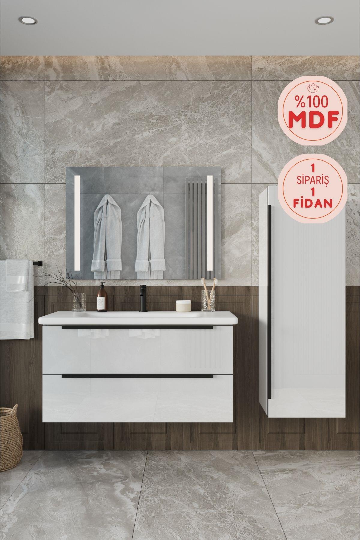  Banyo Kadife Beyaz Parlak High Gloss 100 Cm Banyo Dolabı Ledli Aynalı Üst Dolap Ve Boy Dolabı _ Banyo Kadife Beyaz Parlak High Gloss 100 Cm Banyo Dolabı Ledli Aynalı Üst Dolap Ve Boy Dolabı  | En Uygun Fiyatlarla Balneom.com Online Mağazasında | KADİFE BEYAZ 100 SET | Banyo Dolabında Kalitenin Adresi _BALNEOM_KADİFE BEYAZ 100 SET