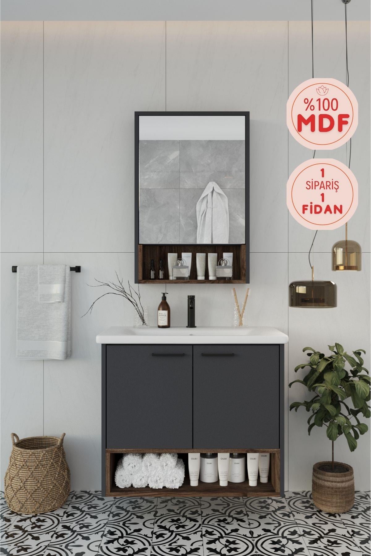 Balneom Banyo Karanfil 80 Cm Antrasit Lavabolu Banyo Dolabı Aynalı Üst Dolap _Balneom Banyo Karanfil 80 Cm Antrasit Lavabolu Banyo Dolabı Aynalı Üst Dolap  | En Uygun Fiyatlarla Balneom.com Online Mağazasında | KARANFİL ANTRASİT 80 DEMONTE | Banyo Dolabında Kalitenin Adresi _BALNEOM_KARANFİL ANTRASİT 80 DEMONTE