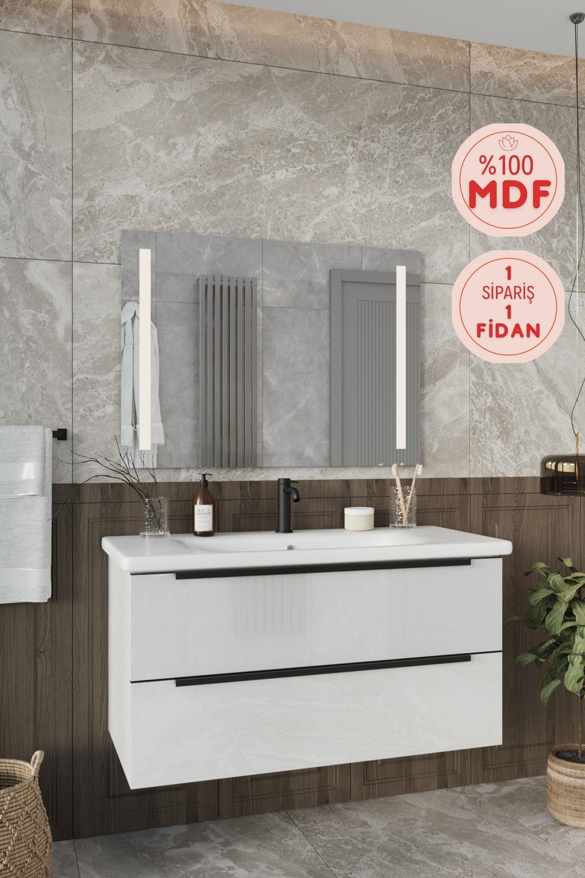 Banyo Kadife Beyaz Parlak Hıgh Gloss 100 Cm Banyo Dolabı Led Işıklı Aynalı Üst Dolap _Banyo Kadife Beyaz Parlak Hıgh Gloss 100 Cm Banyo Dolabı Led Işıklı Aynalı Üst Dolap  | En Uygun Fiyatlarla Balneom.com Online Mağazasında | KADİFE BEYAZ 100 | Banyo Dolabında Kalitenin Adresi _BALNEOM_KADİFE BEYAZ 100