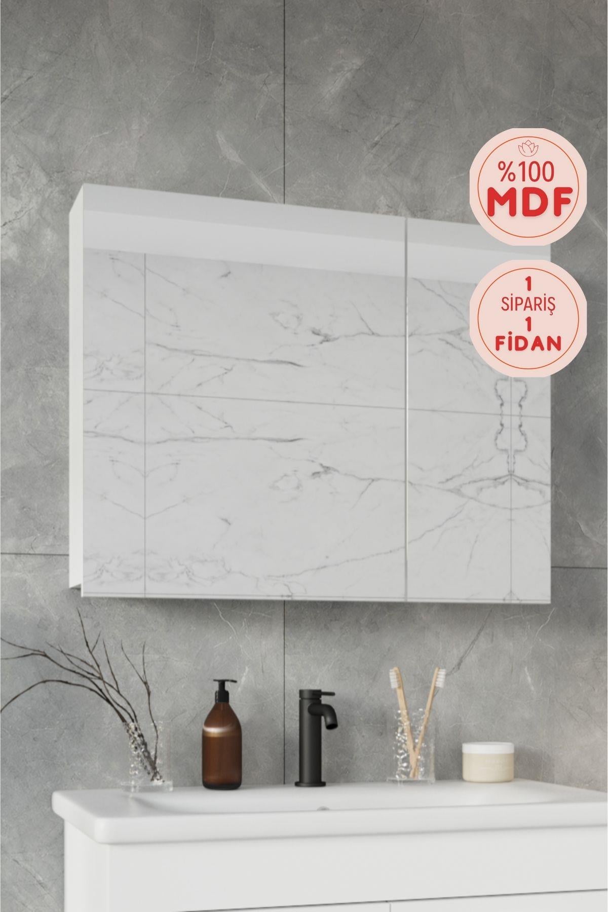 Defne 75x60 Cm Aynalı %100 Mdf Banyo Üst Dolap__BALNEOM_DEFNE 80 ÜST DOLAP