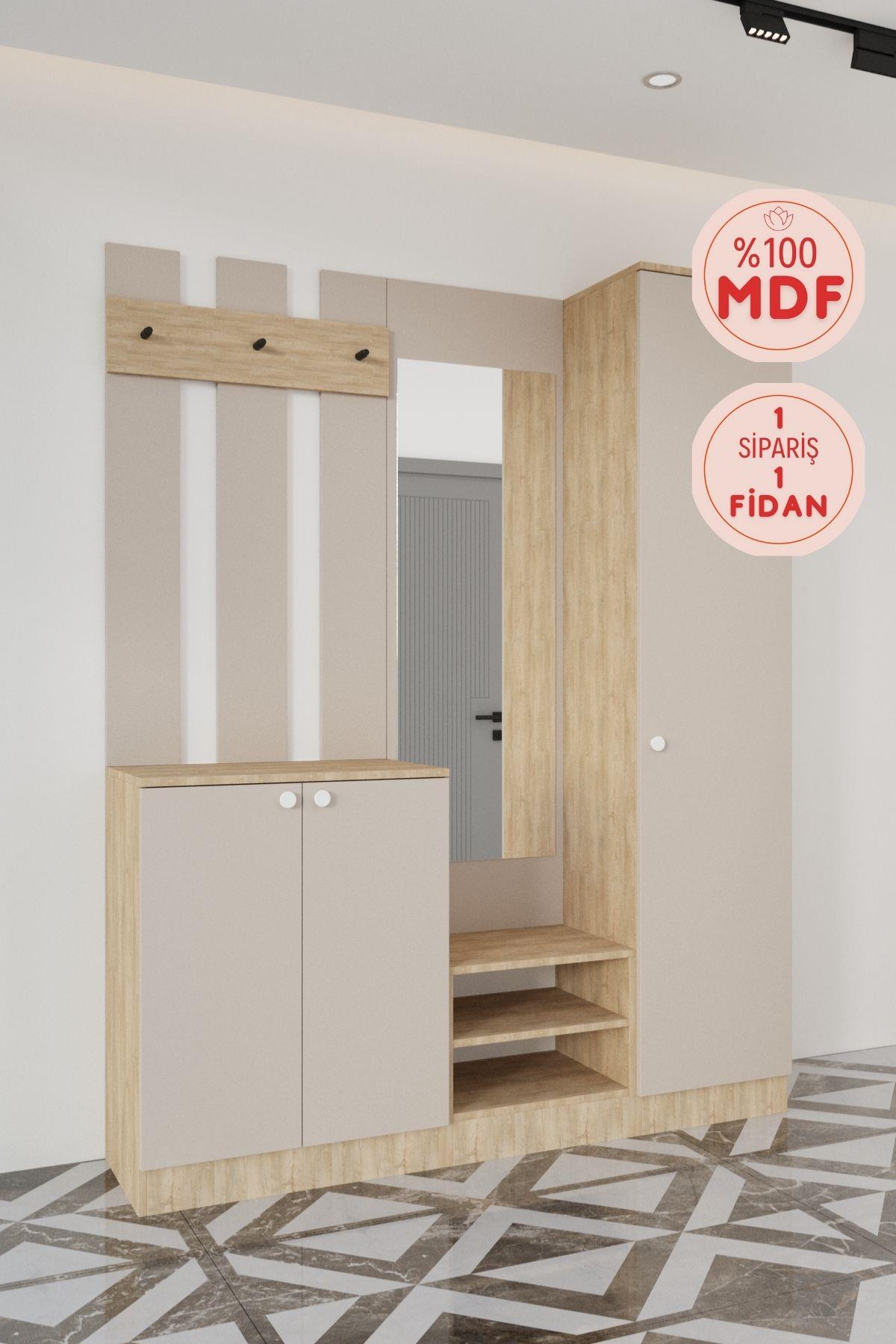 Evora 164 cm Modern Portmanto Askılı Ayakkabılık Vestiyer Vizon - Lefkas__BALNEOM_Evora Portmanto 164 cm