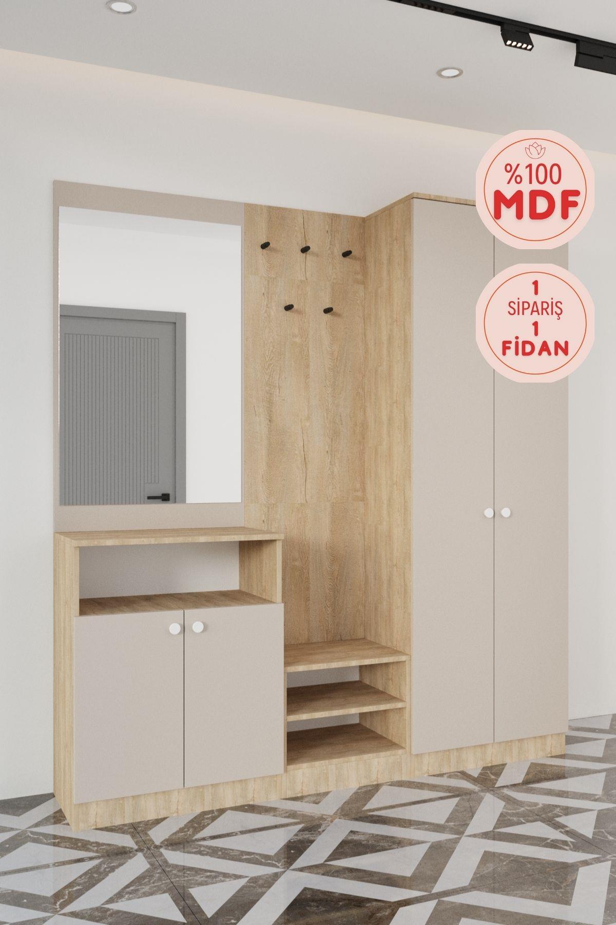 Evora 188 cm Modern Portmanto Askılı Ayakkabılık Vestiyer Vizon - Lefkas__BALNEOM_Evora Portmanto 188 cm
