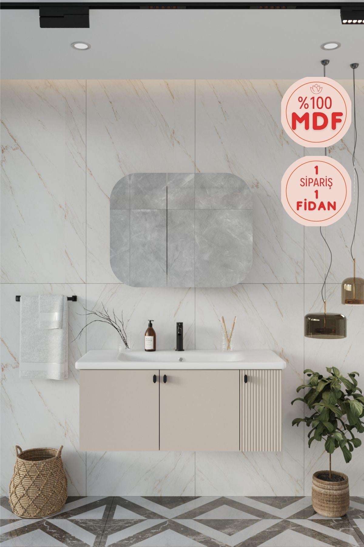 Nergis 100 cm %100 Mdf Lavabolu Banyo Dolabı + Ayna_Balneom Banyo Nergis 100 Cm  Lavabolu Banyo Dolabı Aynalı Üst Dolap  | En Uygun Fiyatlarla Balneom.com Online Mağazasında | NERGİS 100 DEMONTE | Banyo Dolabında Kalitenin Adresi _BALNEOM_NERGİS 100 CM