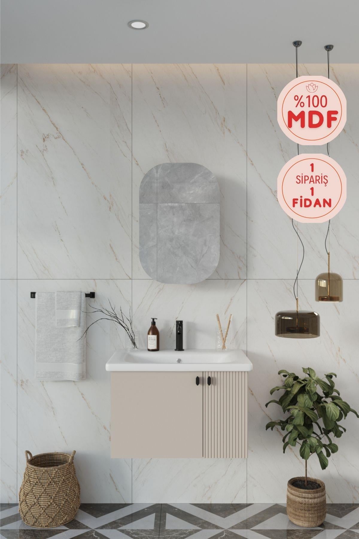 Nergis 65 cm %100 Mdf Lavabolu Banyo Dolabı + Ayna_Balneom Banyo Nergis 65 Cm  Lavabolu Banyo Dolabı Aynalı Üst Dolap  | En Uygun Fiyatlarla Balneom.com Online Mağazasında | NERGİS 65 DEMONTE | Banyo Dolabında Kalitenin Adresi _BALNEOM_NERGİS 65 CM