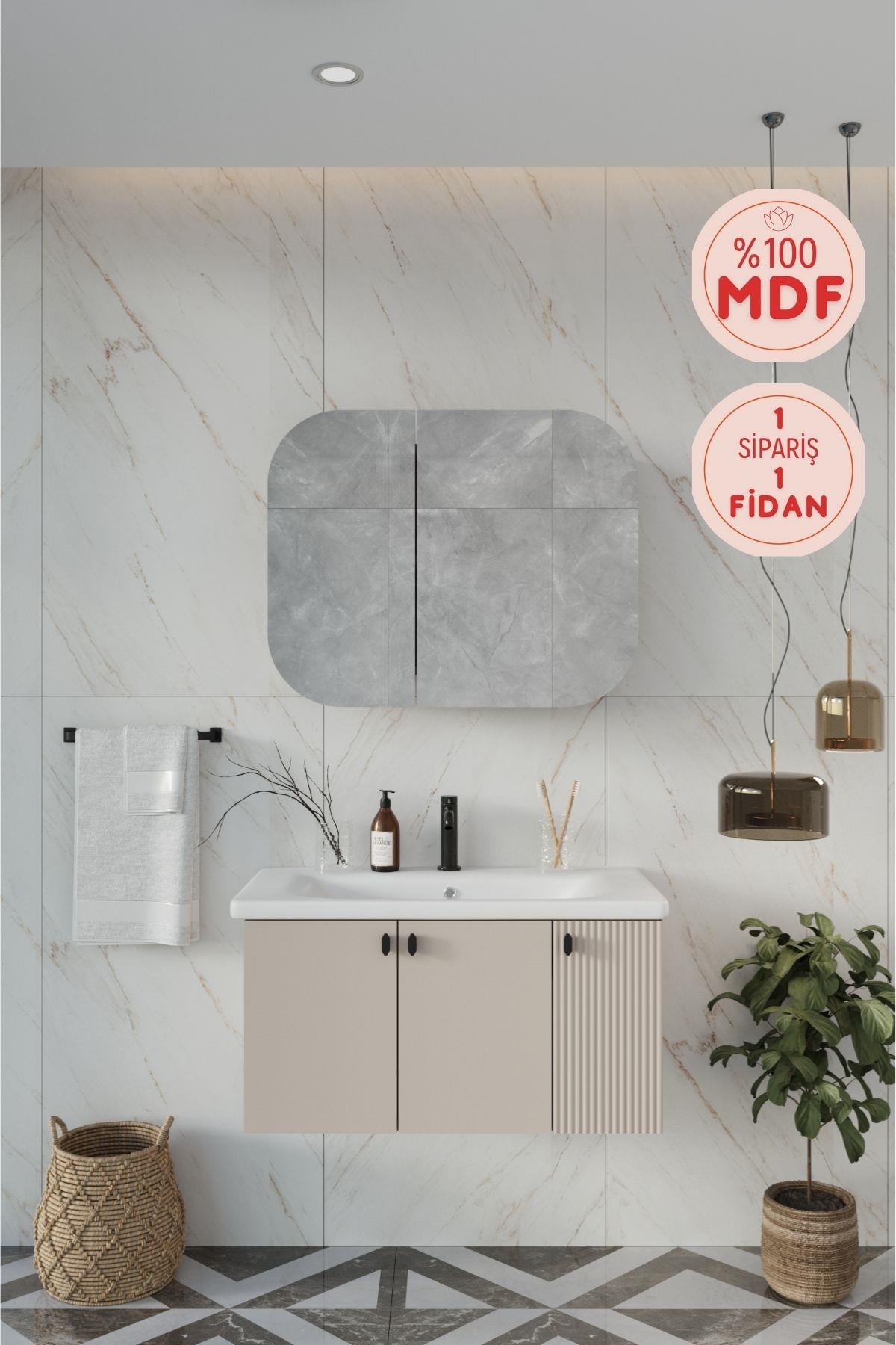 Nergis 80 cm %100 Mdf Lavabolu Banyo Dolabı + Ayna_Balneom Banyo Nergis 80 Cm  Lavabolu Banyo Dolabı Aynalı Üst Dolap  | En Uygun Fiyatlarla Balneom.com Online Mağazasında | NERGİS 80 DEMONTE | Banyo Dolabında Kalitenin Adresi _BALNEOM_NERGİS 80 CM