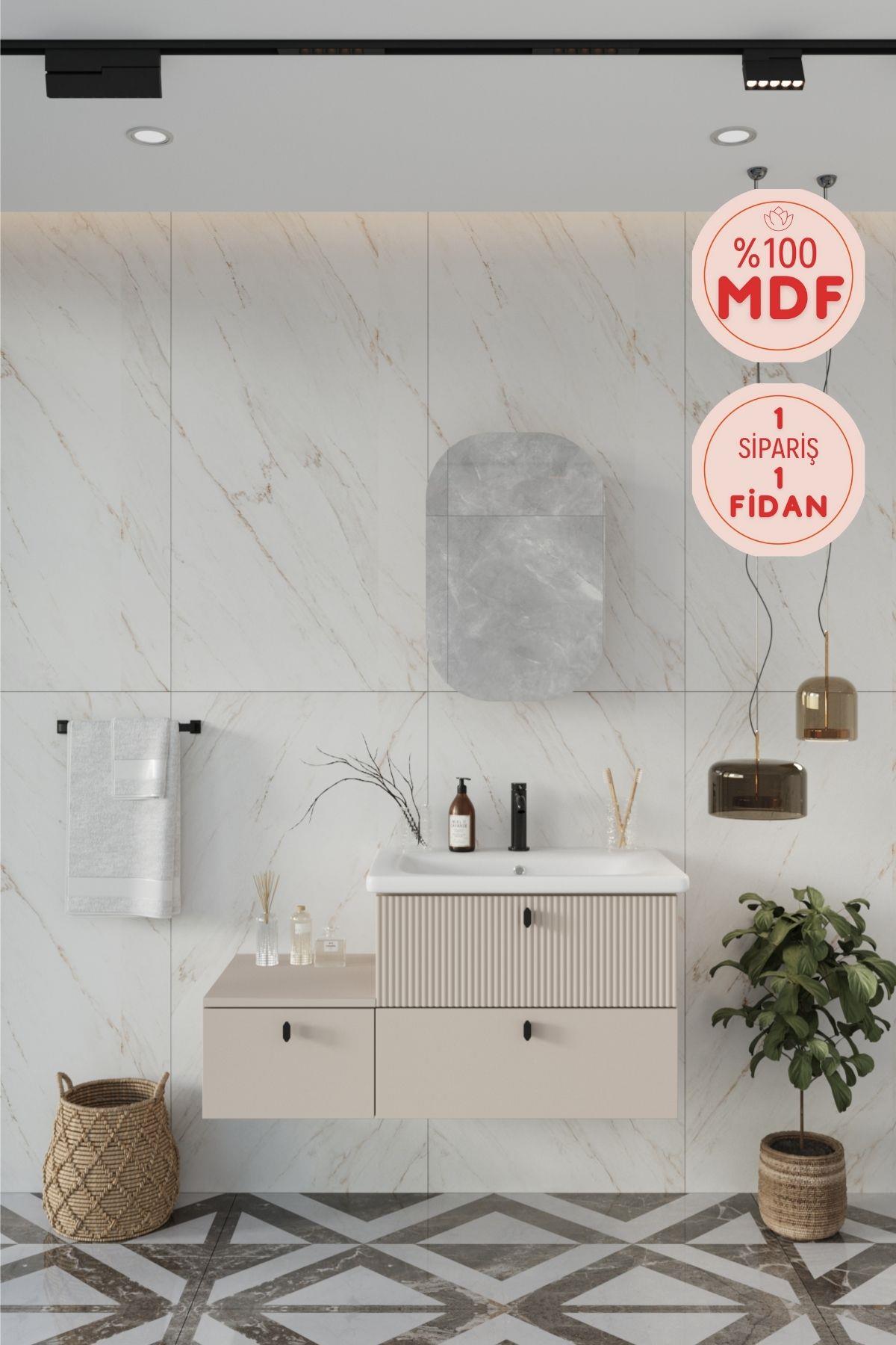 Nil 100 cm %100 Mdf Lavabolu Banyo Dolabı + Ayna_Balneom Banyo Nil 100 Cm  Lavabolu Banyo Dolabı Aynalı Üst Dolap  | En Uygun Fiyatlarla Balneom.com Online Mağazasında | NİL 100 DEMONTE | Banyo Dolabında Kalitenin Adresi _BALNEOM_NİL 100 CM