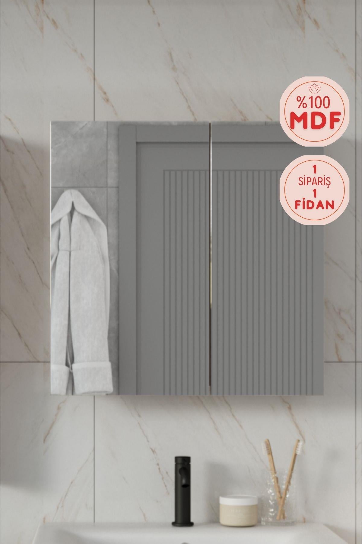 Zakkum 60x60 Cm Aynalı %100 Mdf Banyo Üst Dolap__BALNEOM_Zakkum 100 üst dolap