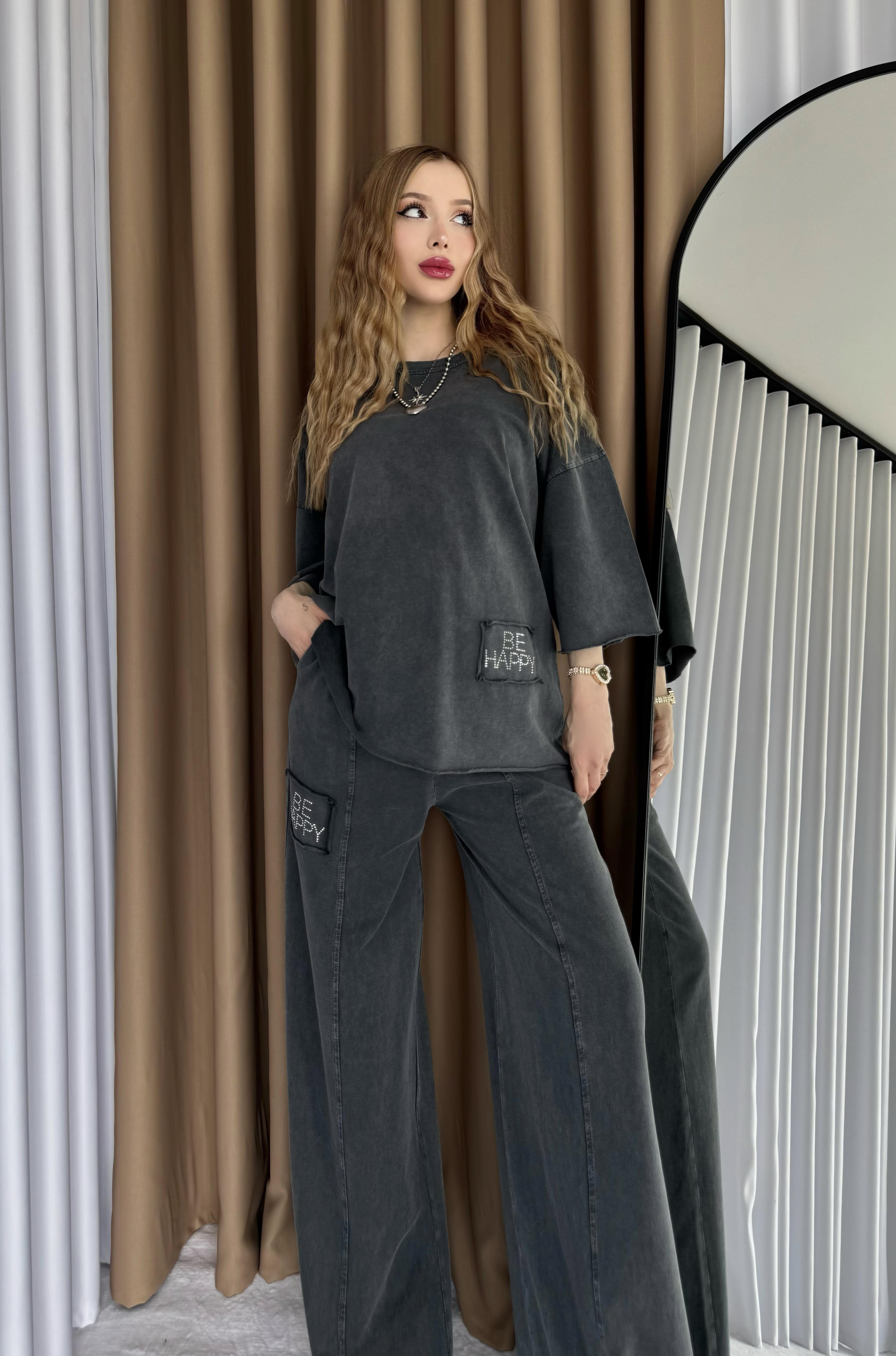 2 İplik %100 Pamuk Kumaş Yıkamalı Taşlı Oversize StoneFit Takım