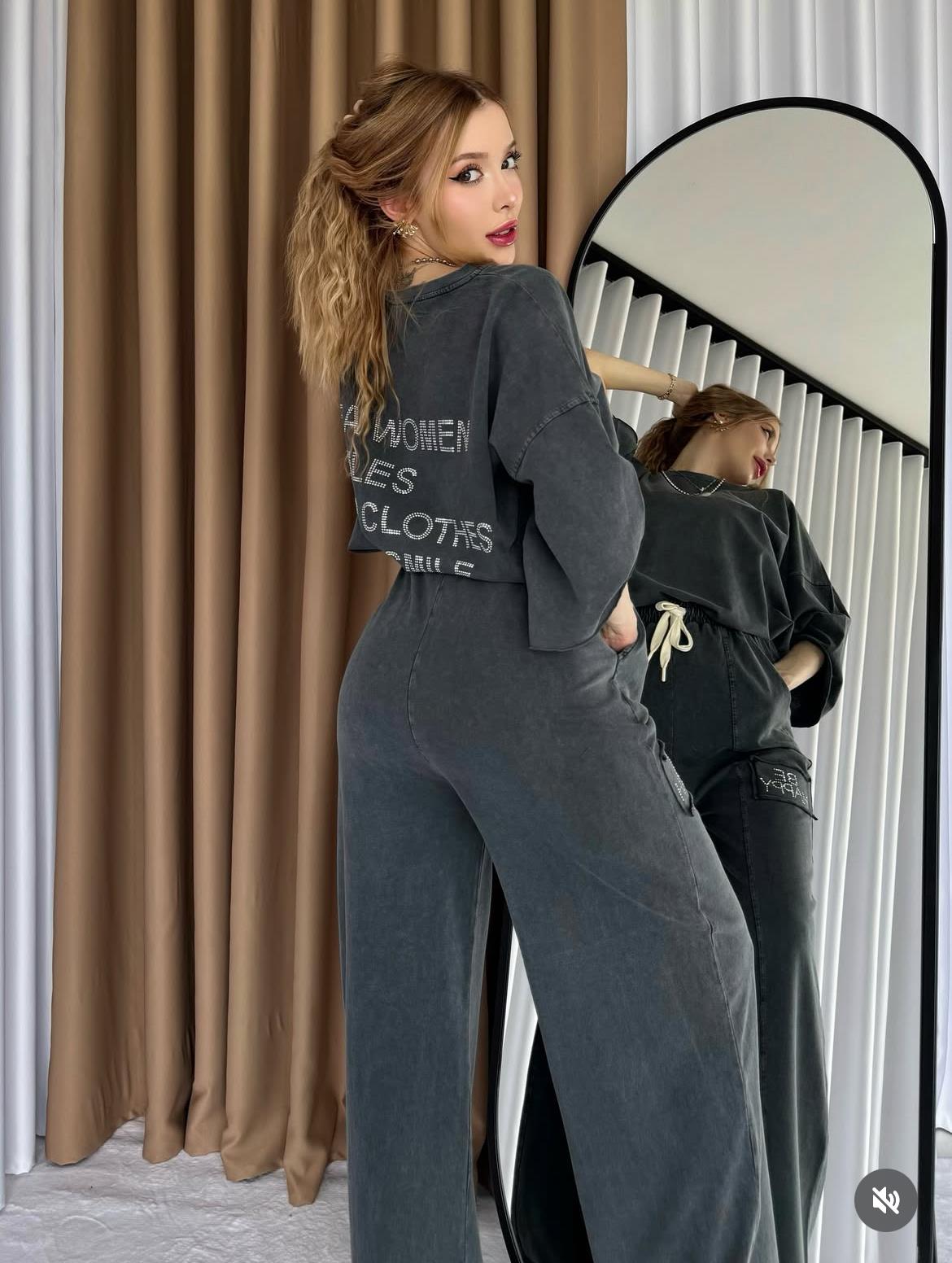 2 İplik %100 Pamuk Kumaş Yıkamalı Taşlı Oversize StoneFit Takım