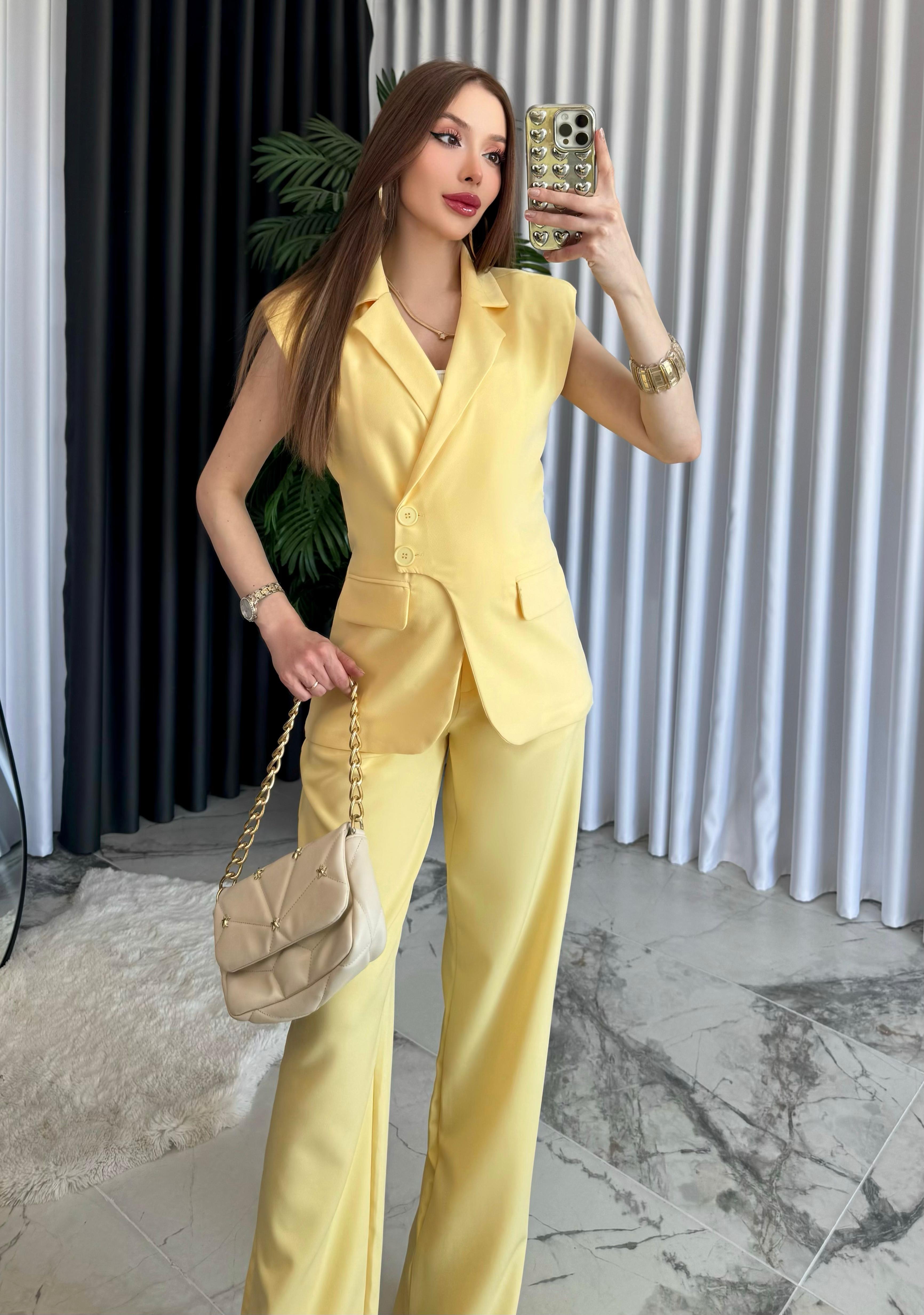 Atlas Kumaş Allure Kemerli Şık Takım