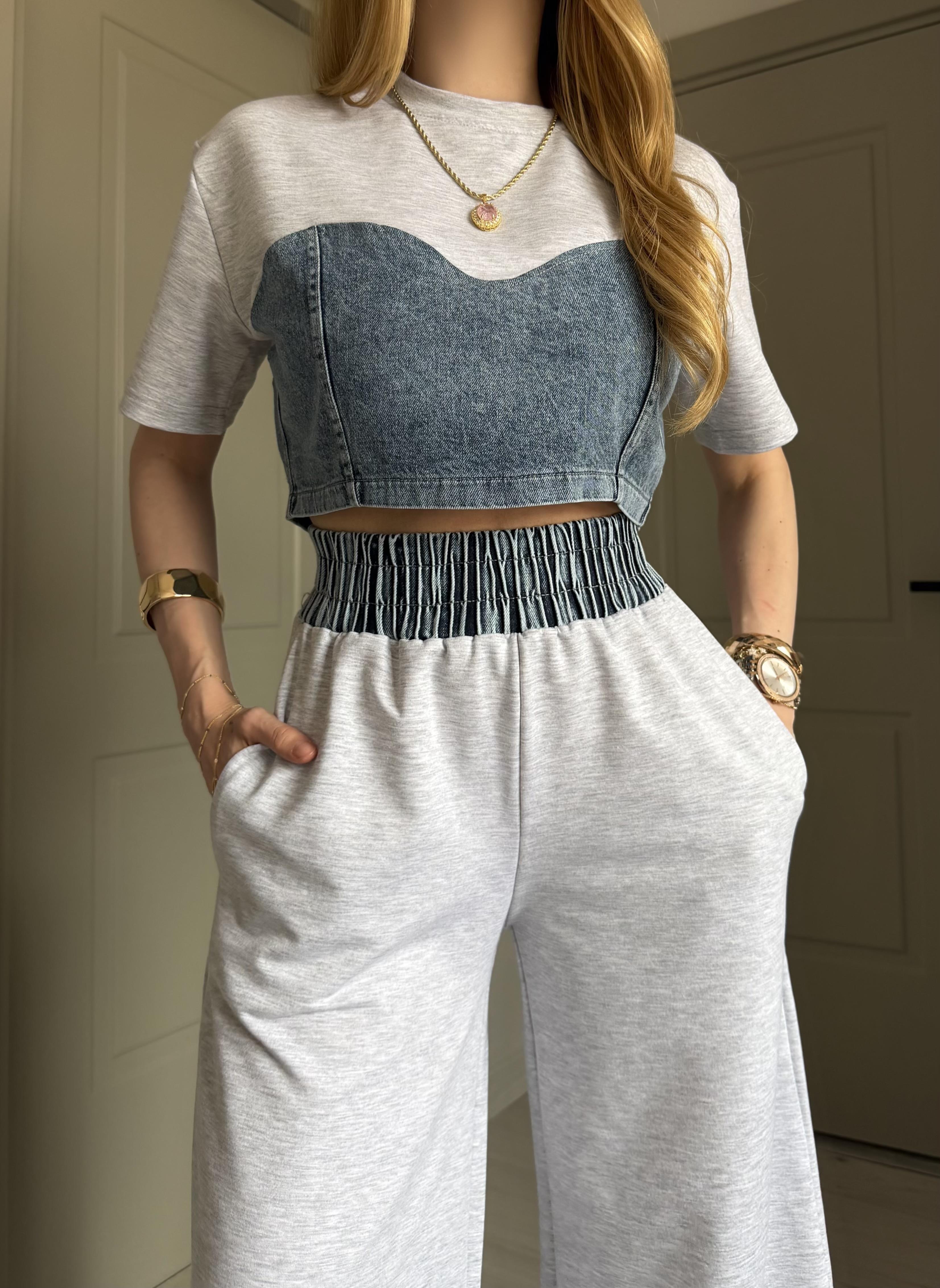 Blue Form Denim Contrast Takım