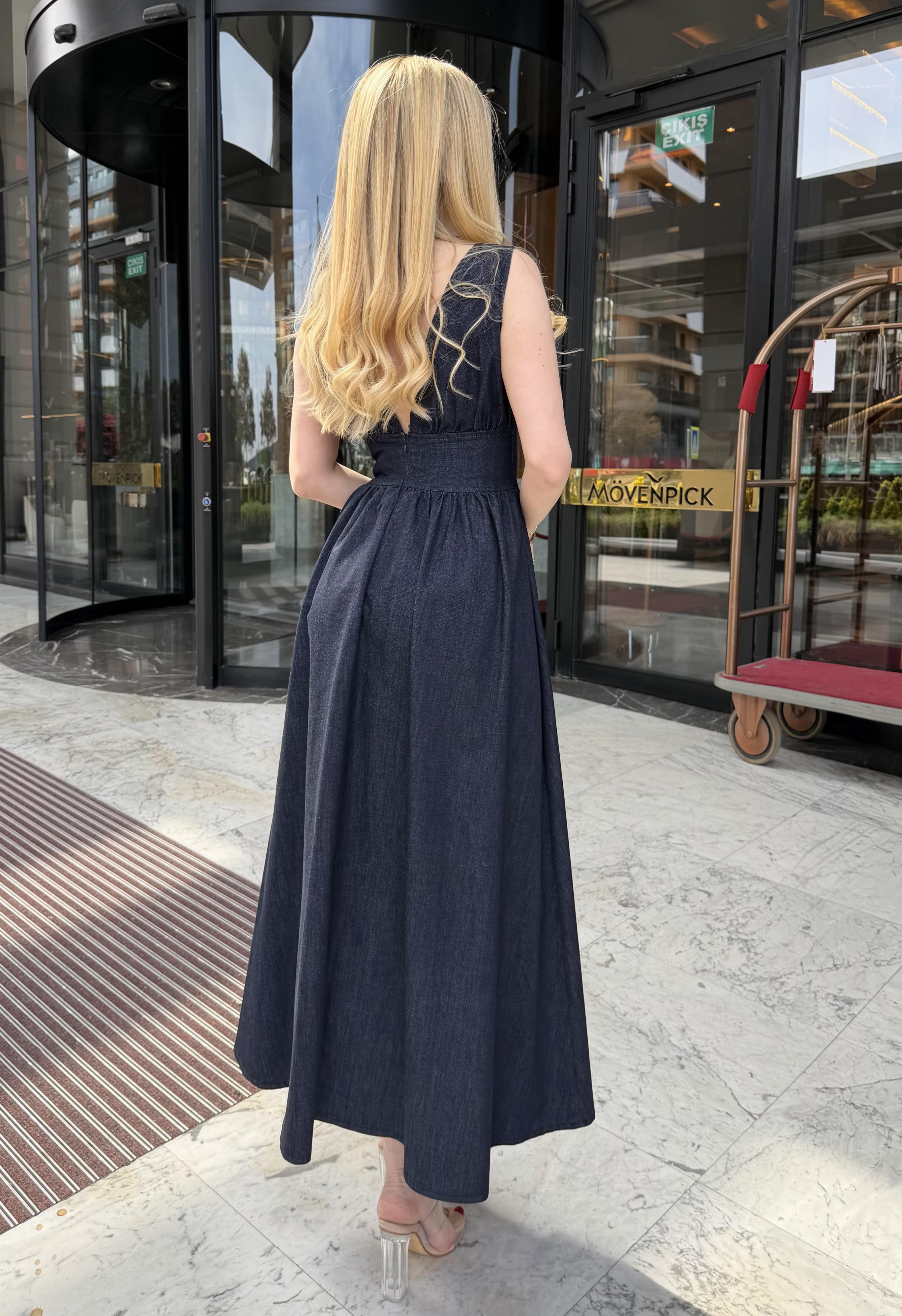 Corset Touch Maxi Denim Elbise