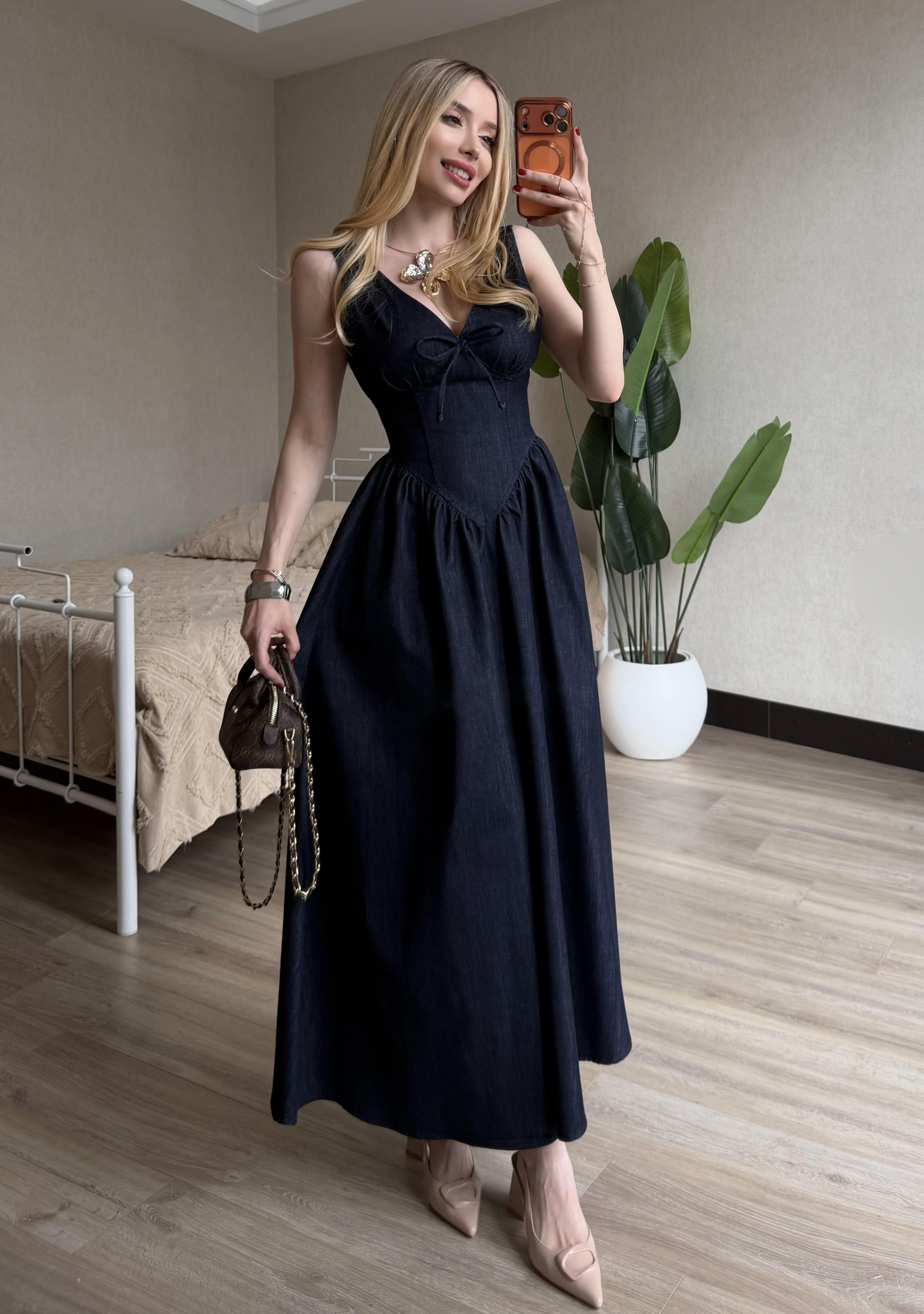 Corset Touch Maxi Denim Elbise