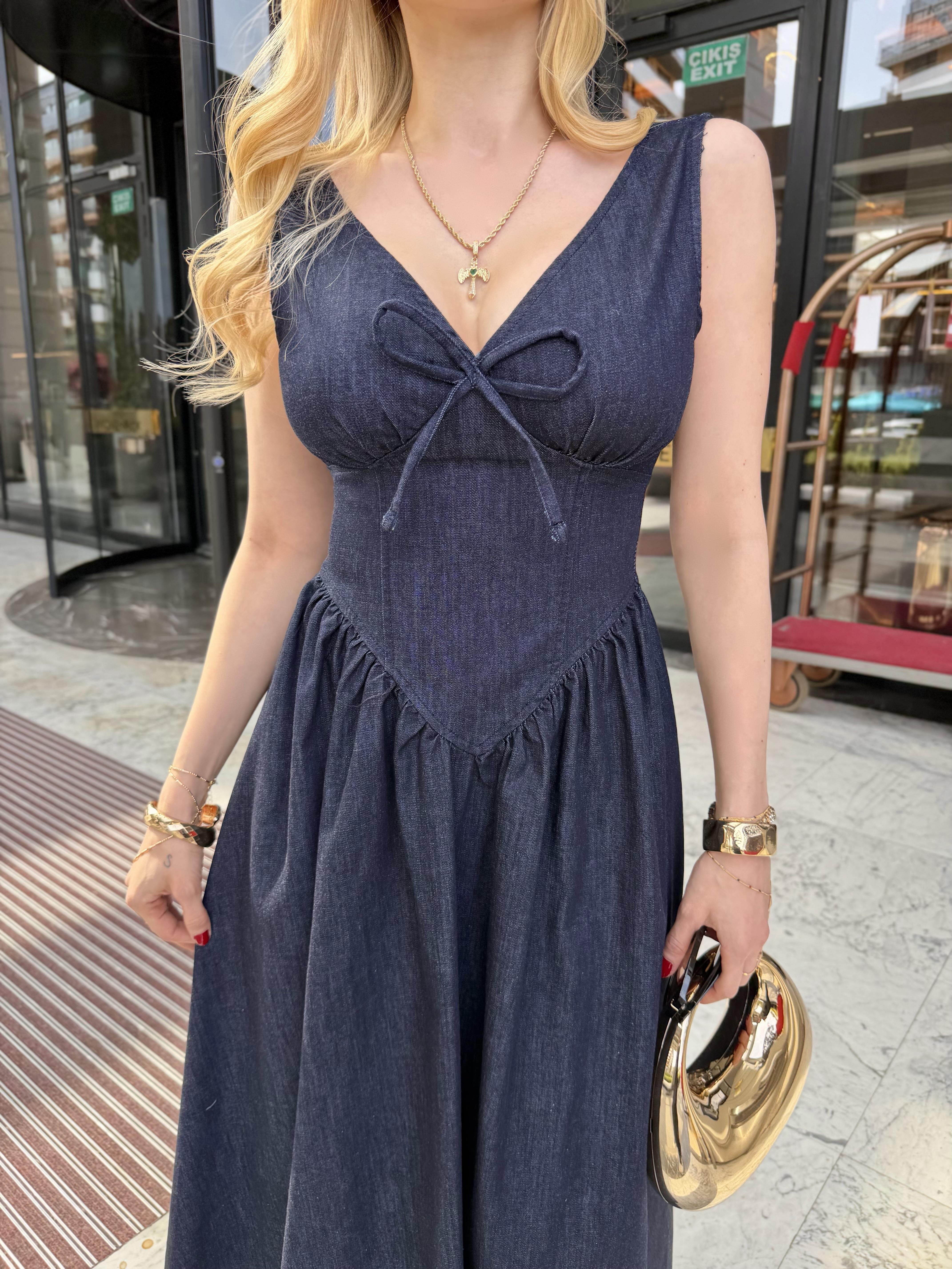 Corset Touch Maxi Denim Elbise