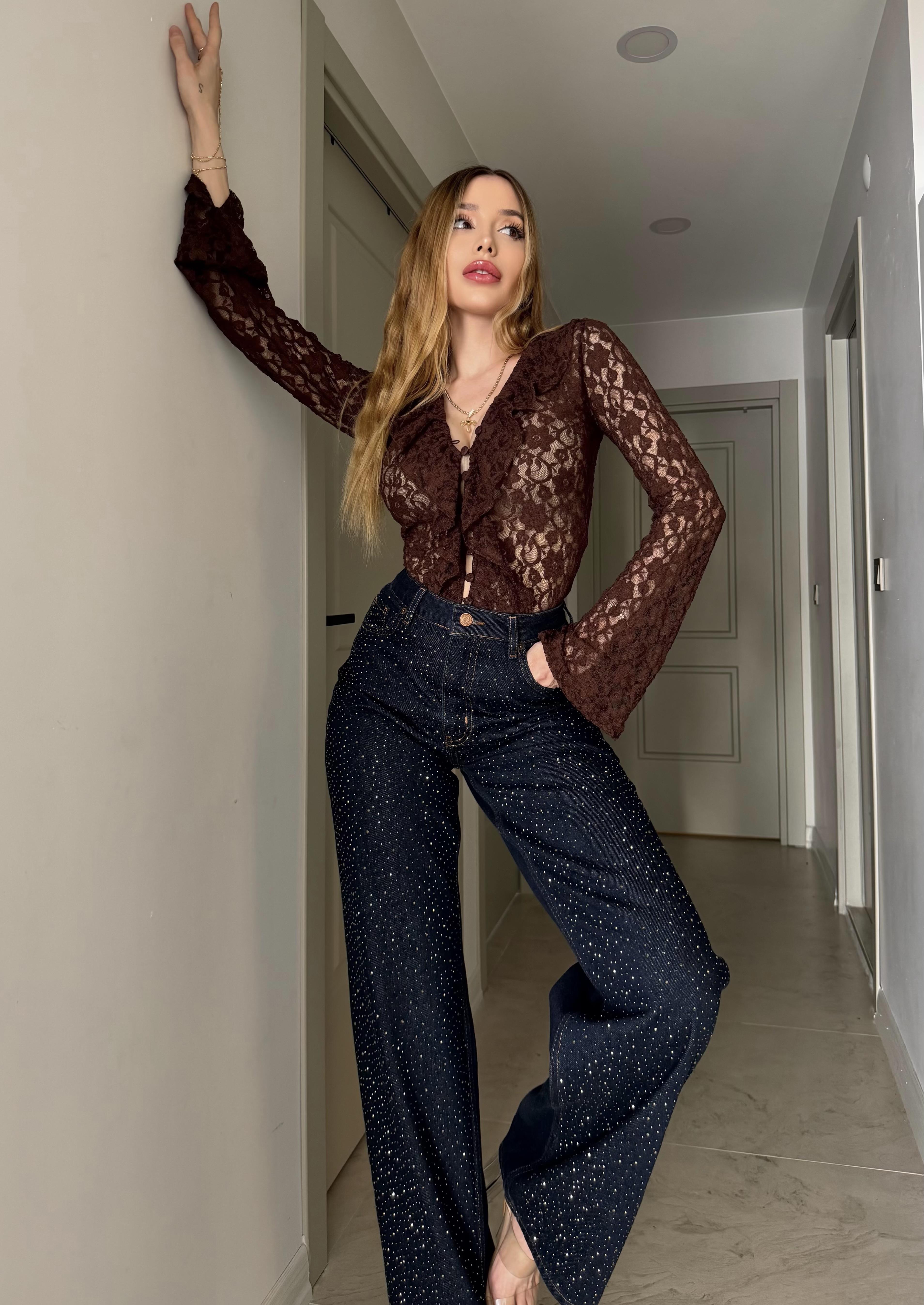 Dantelli Transparan Blossom Lace Bluz