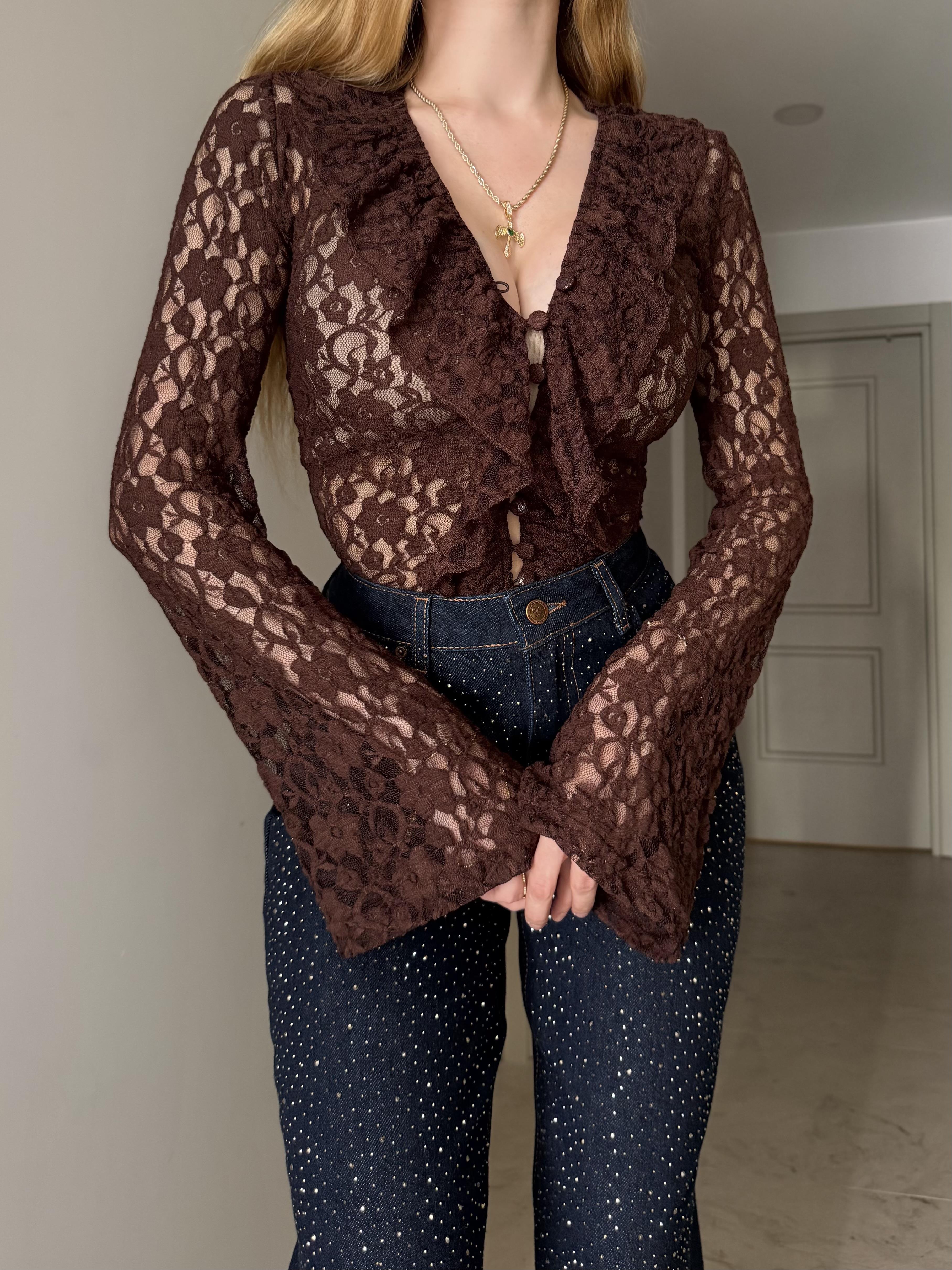 Dantelli Transparan Blossom Lace Bluz