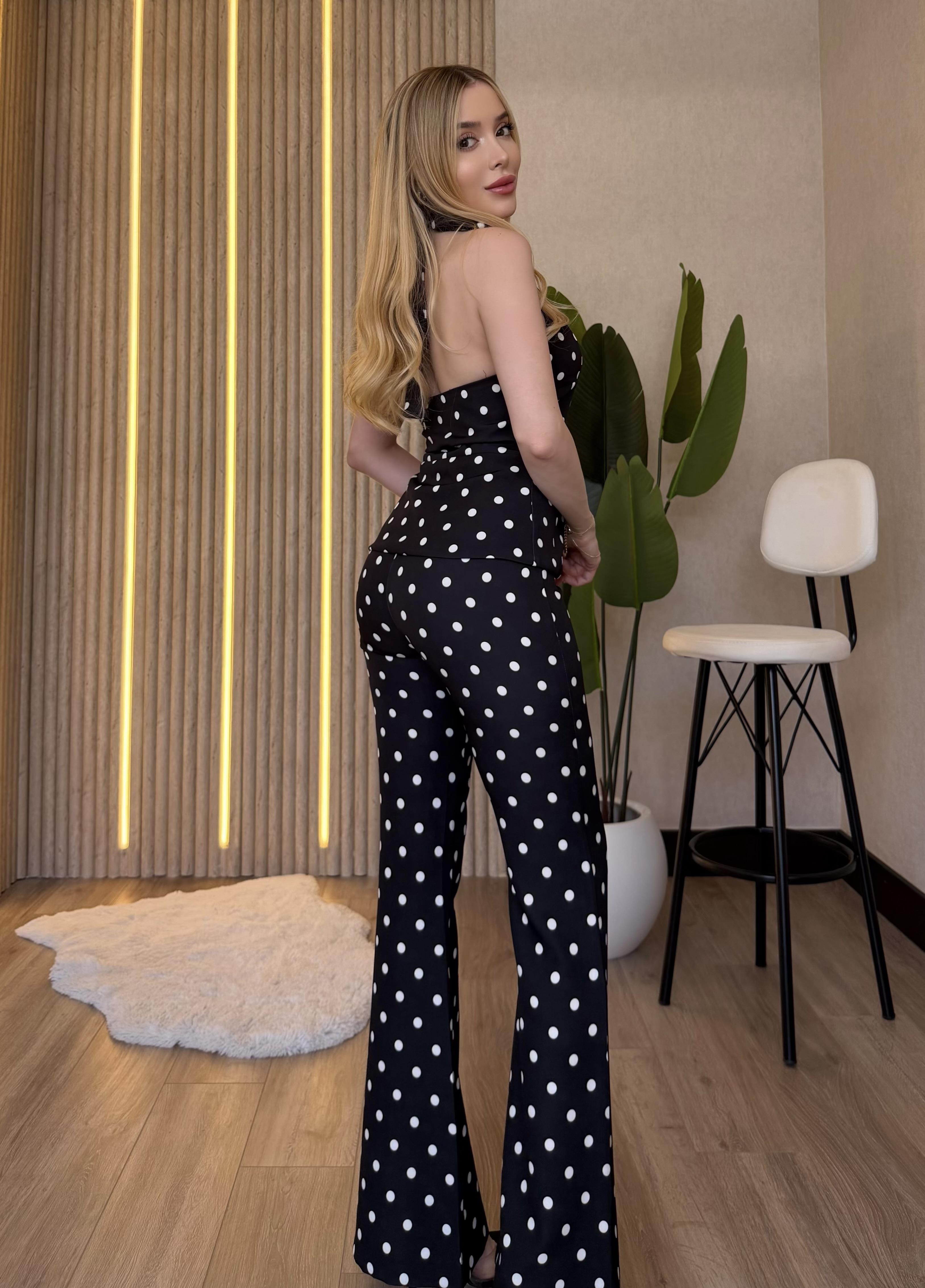 Dolce Polka Silhouette Puantiyeli Takım Siyah