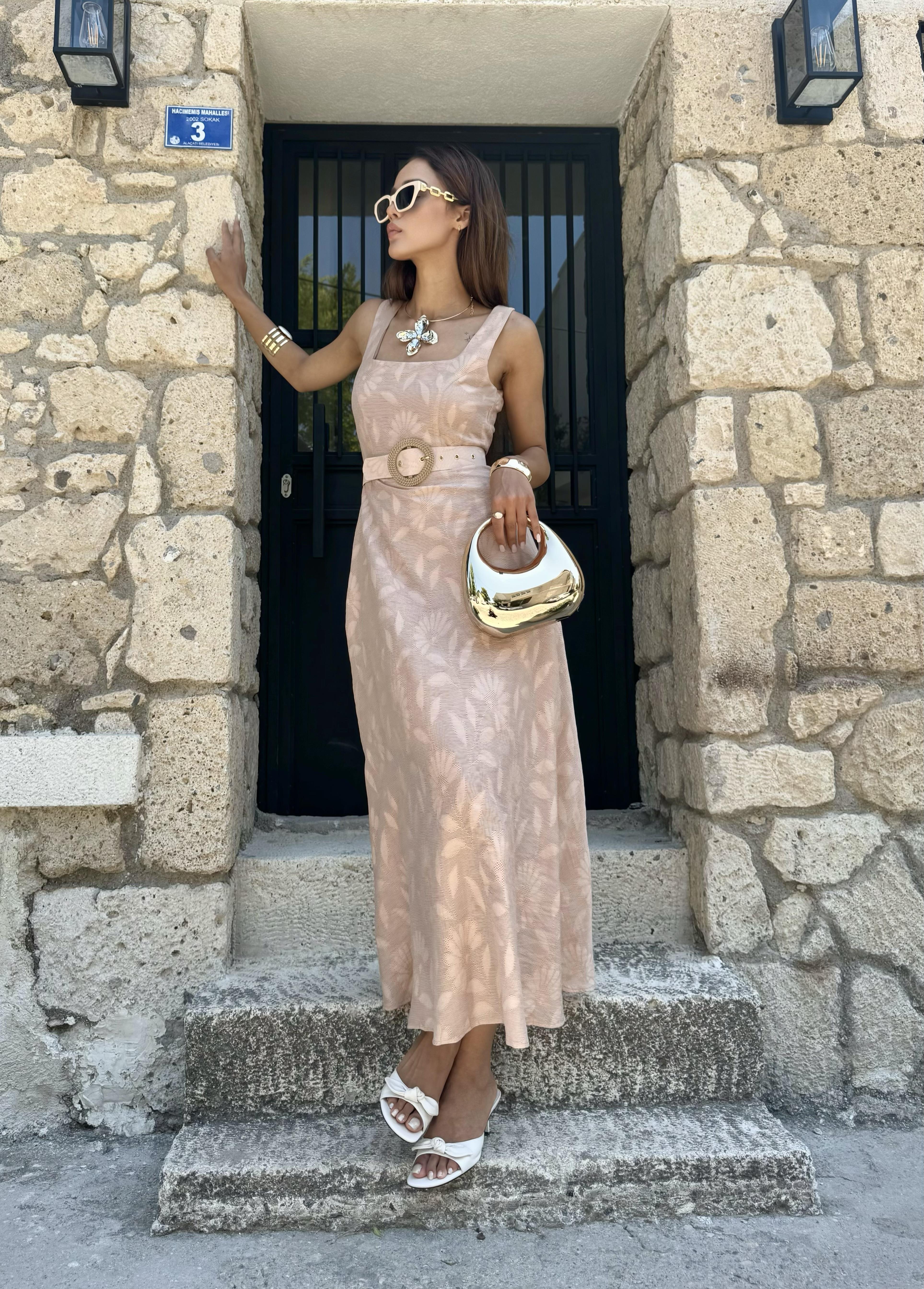 Elysia Modern Vintage Kemerli Dokuma Elbise