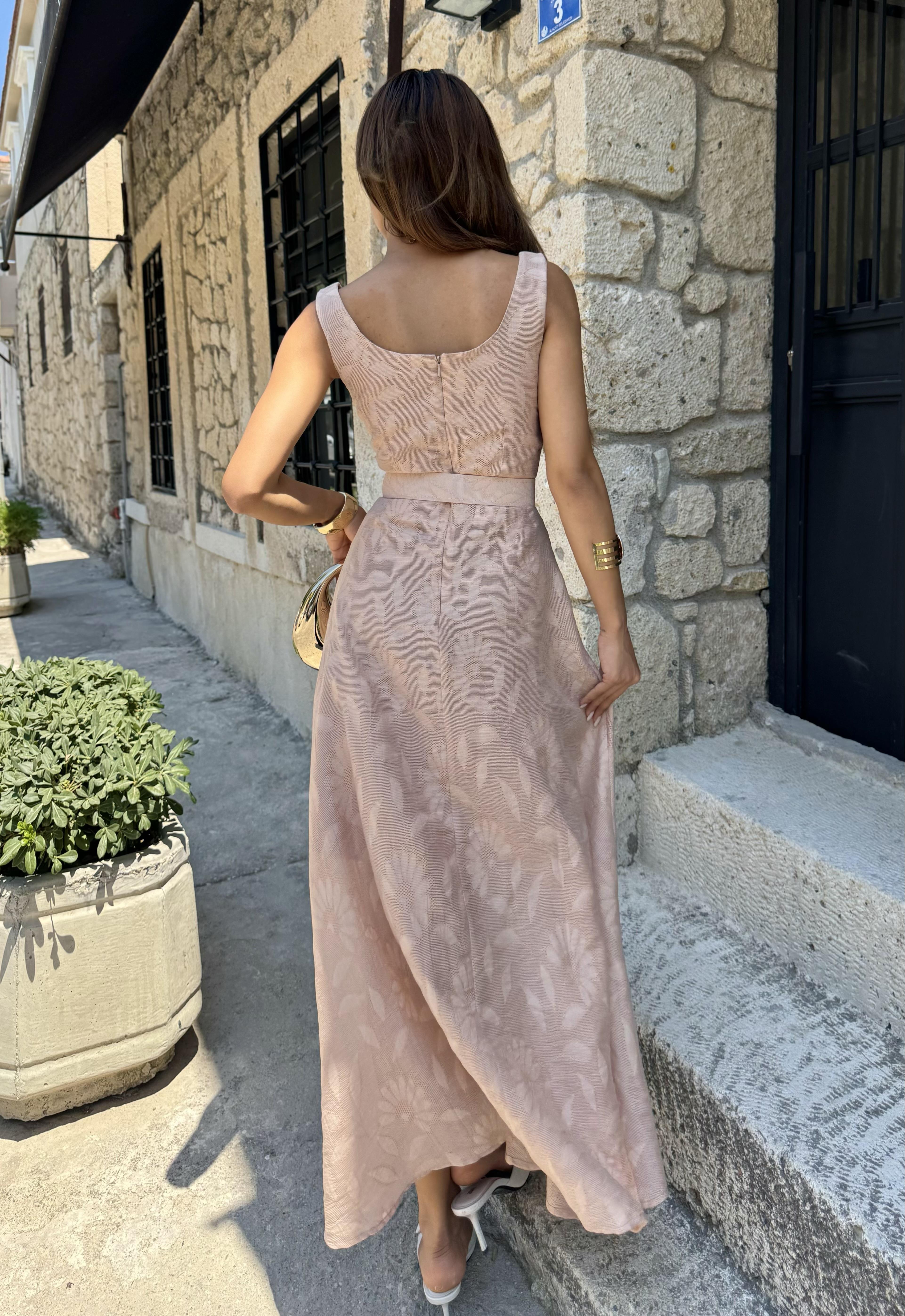 Elysia Modern Vintage Kemerli Dokuma Elbise