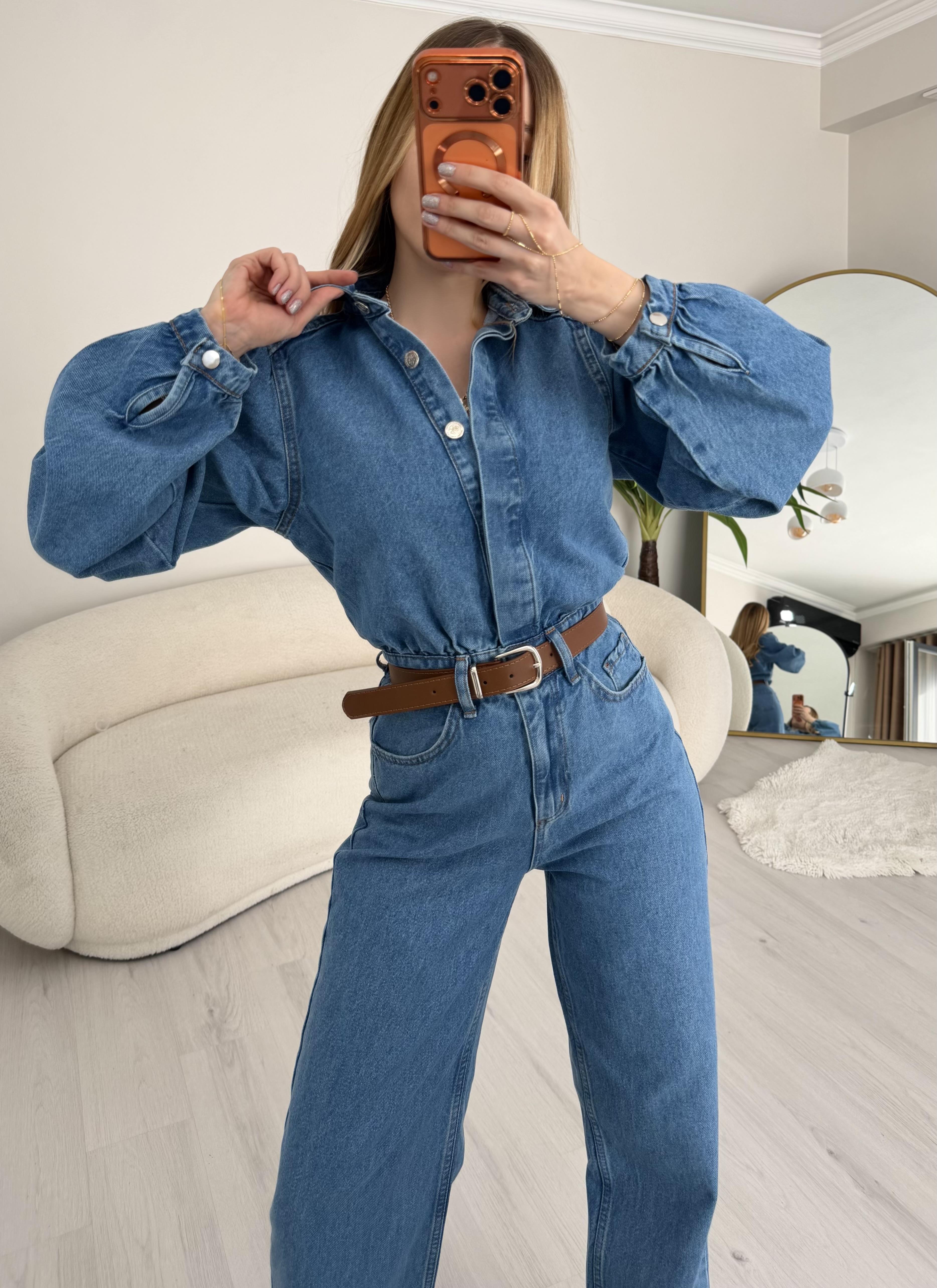 Era Denim Kemerli Premium Tulum Açık Mavi