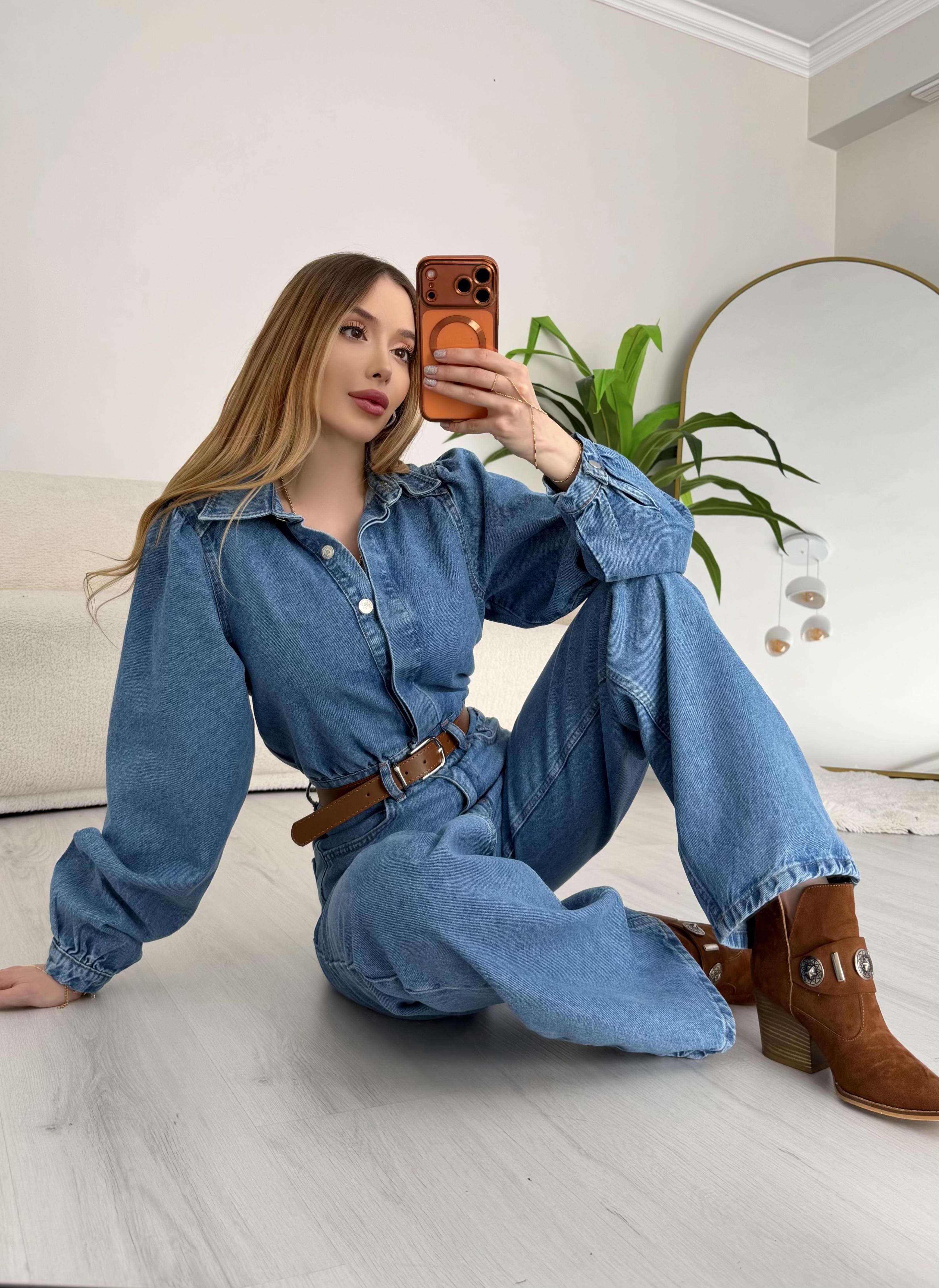 Era Denim Kemerli Premium Tulum Açık Mavi