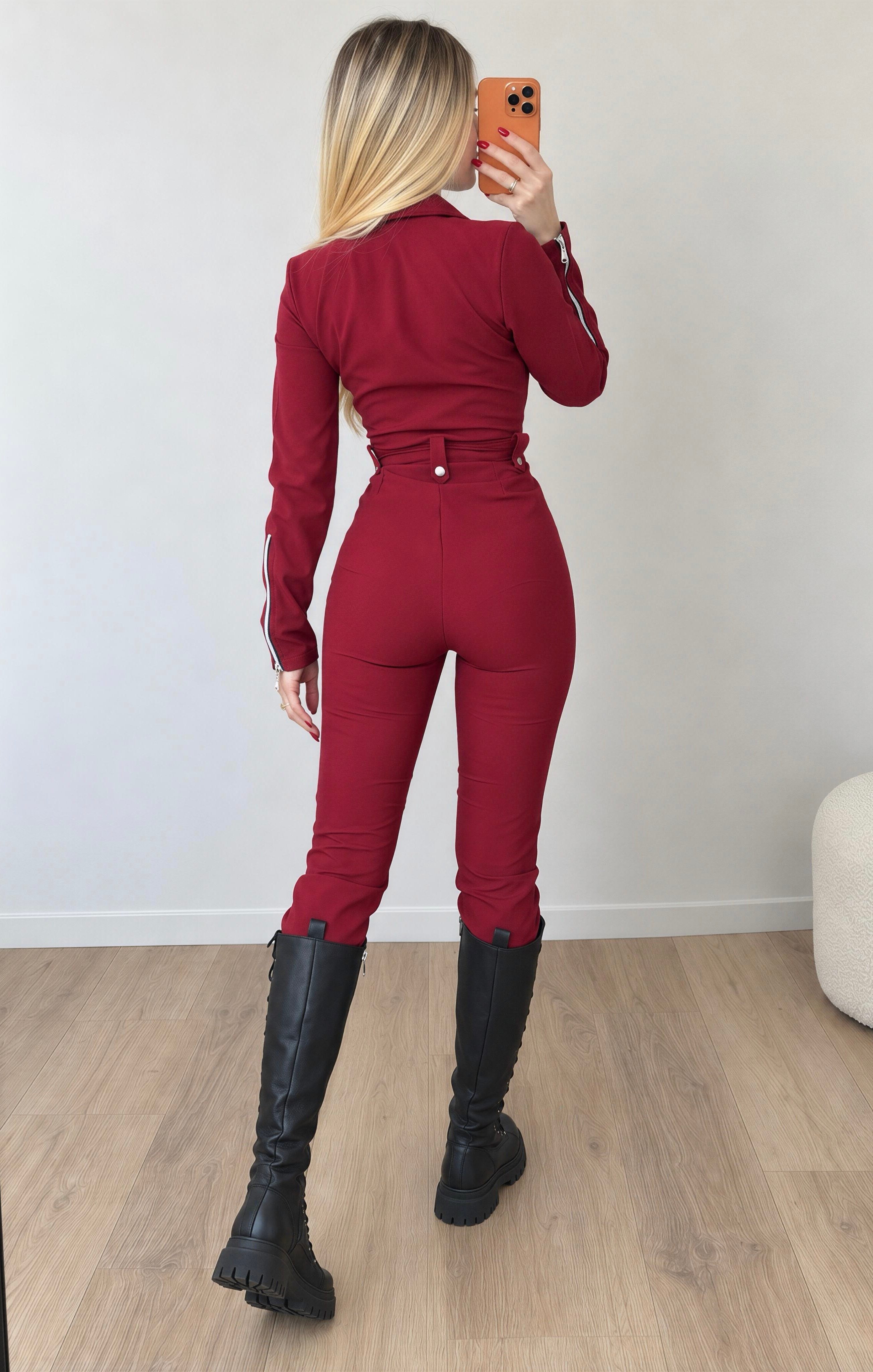 Fermuar Detaylı Kuşaklı Milano Street Tulum Bordo