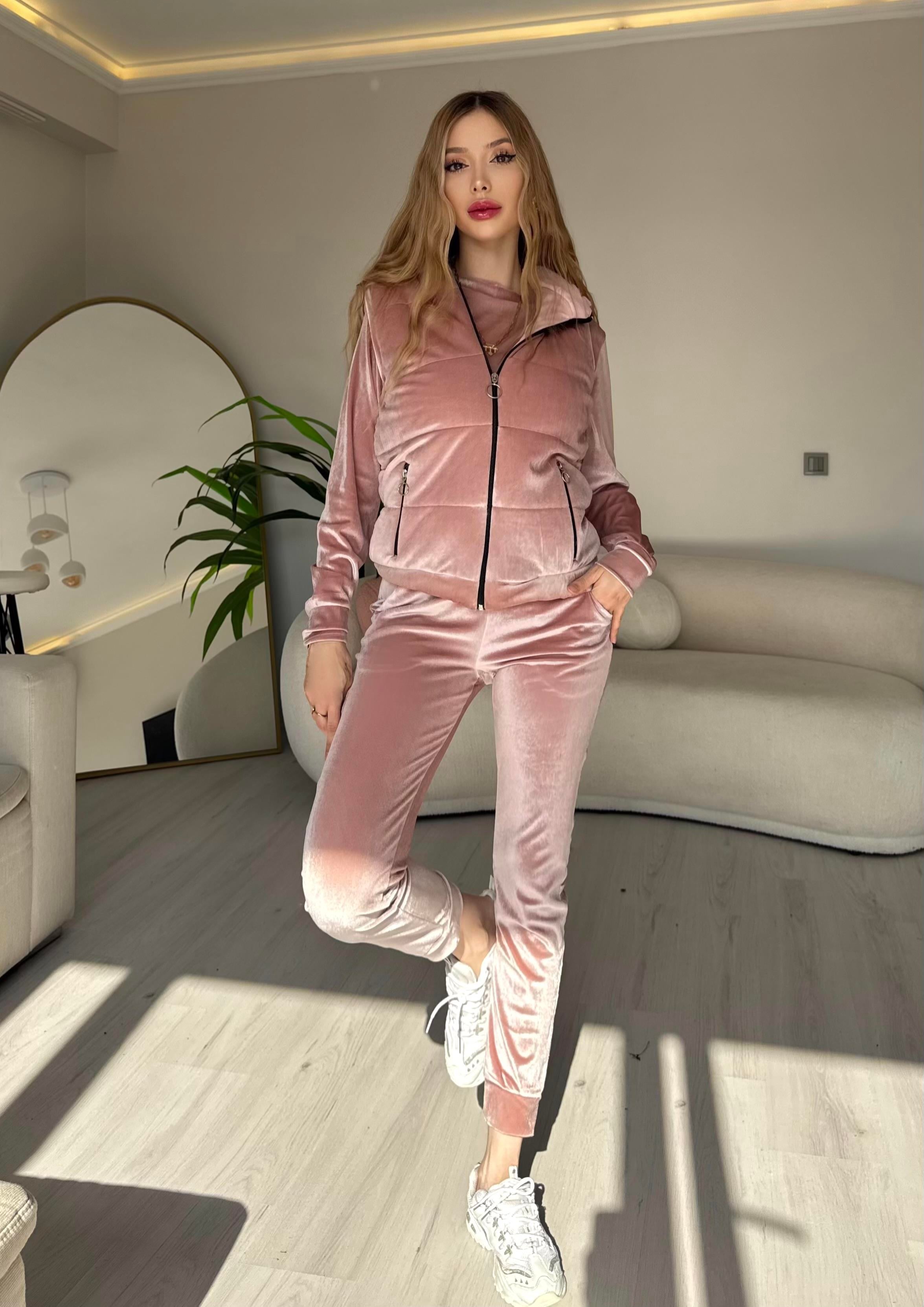 Kadife Kumaş 3lü Lumière Luxe Set Pudra Pembe