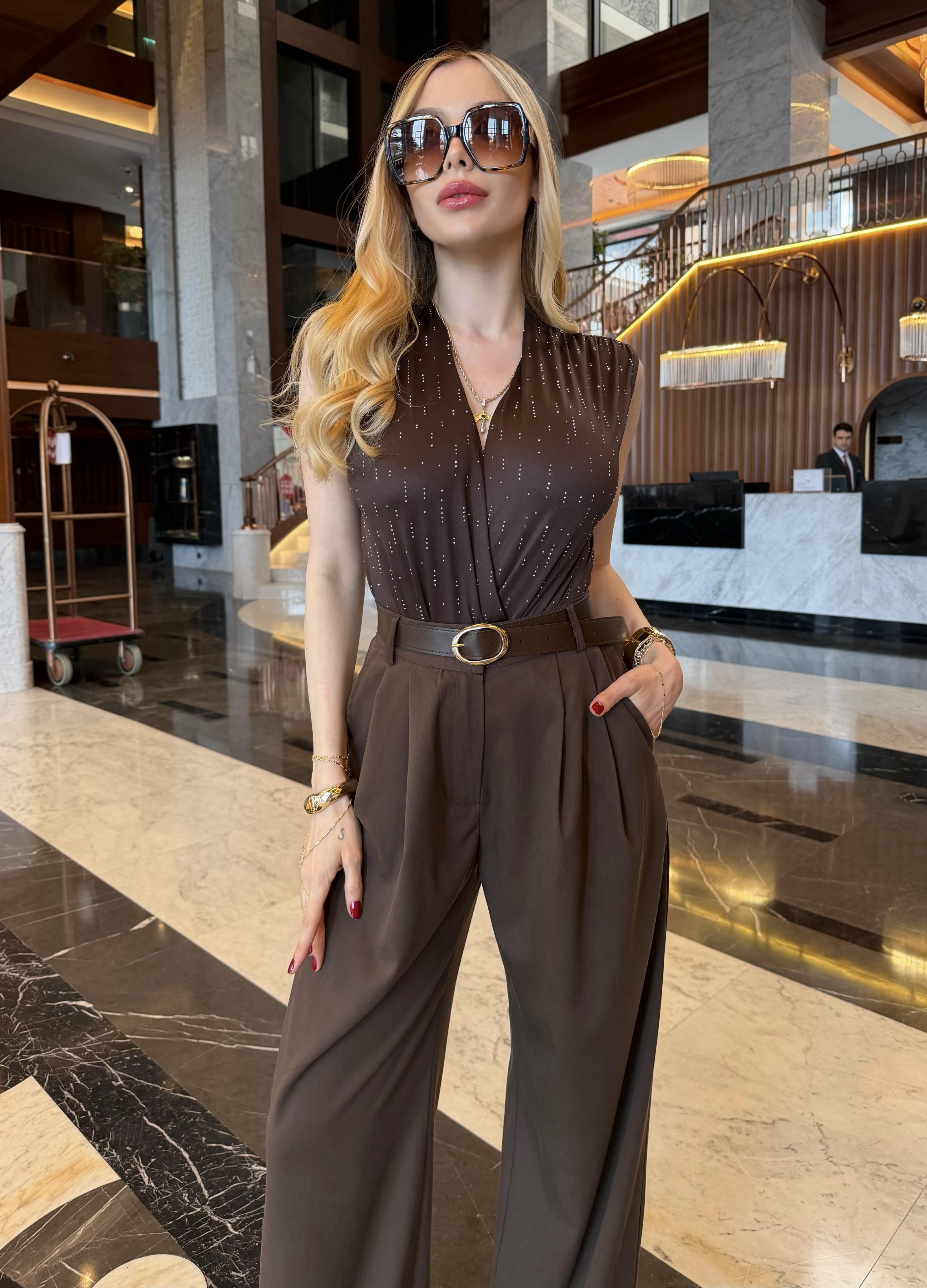 Kolsuz Starlight Touch Drapeli V yaka Çıtçıtlı Body