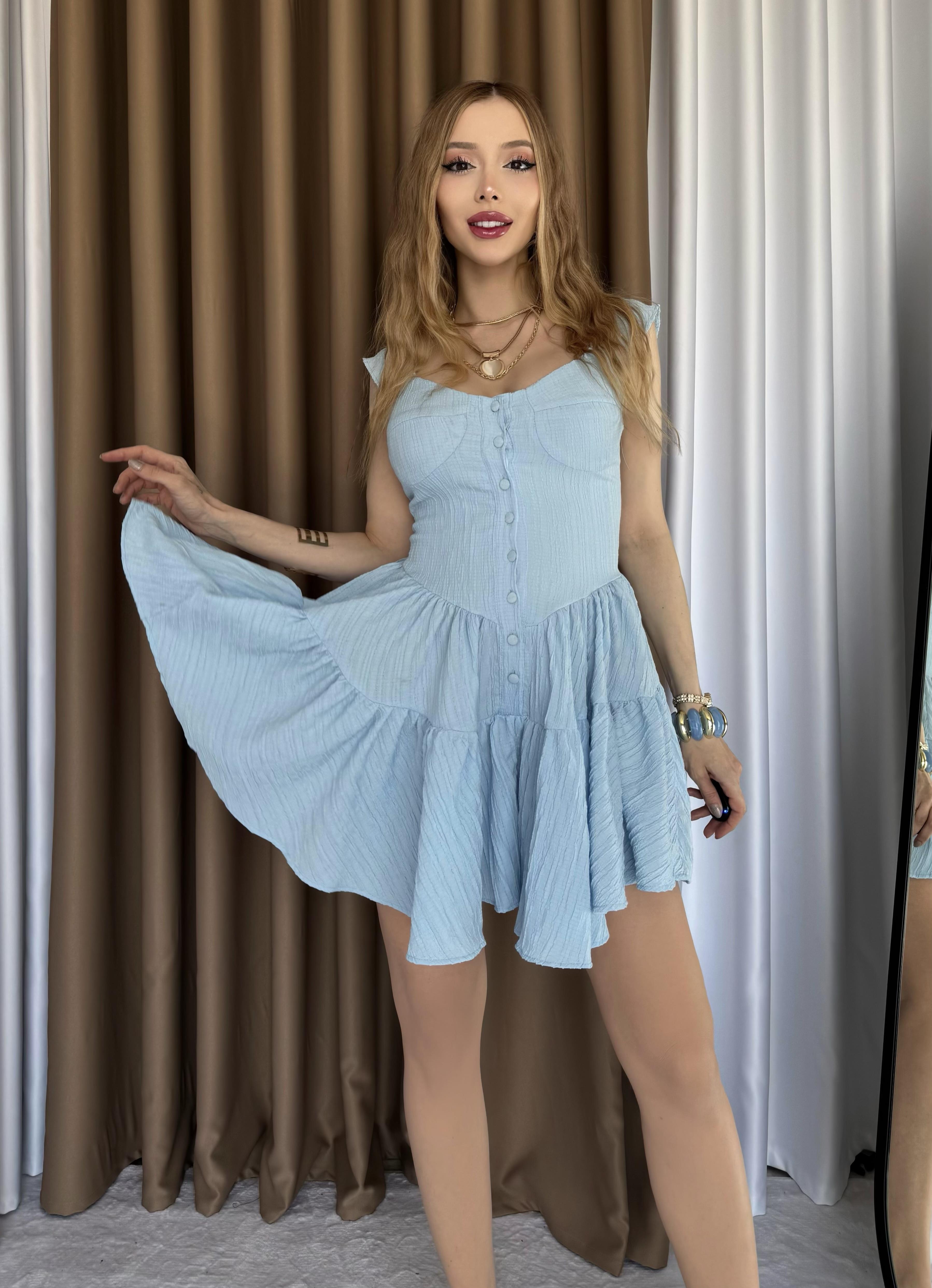 Krep Kumaş Düğmeli Bella Yazlık Elbise Tulum