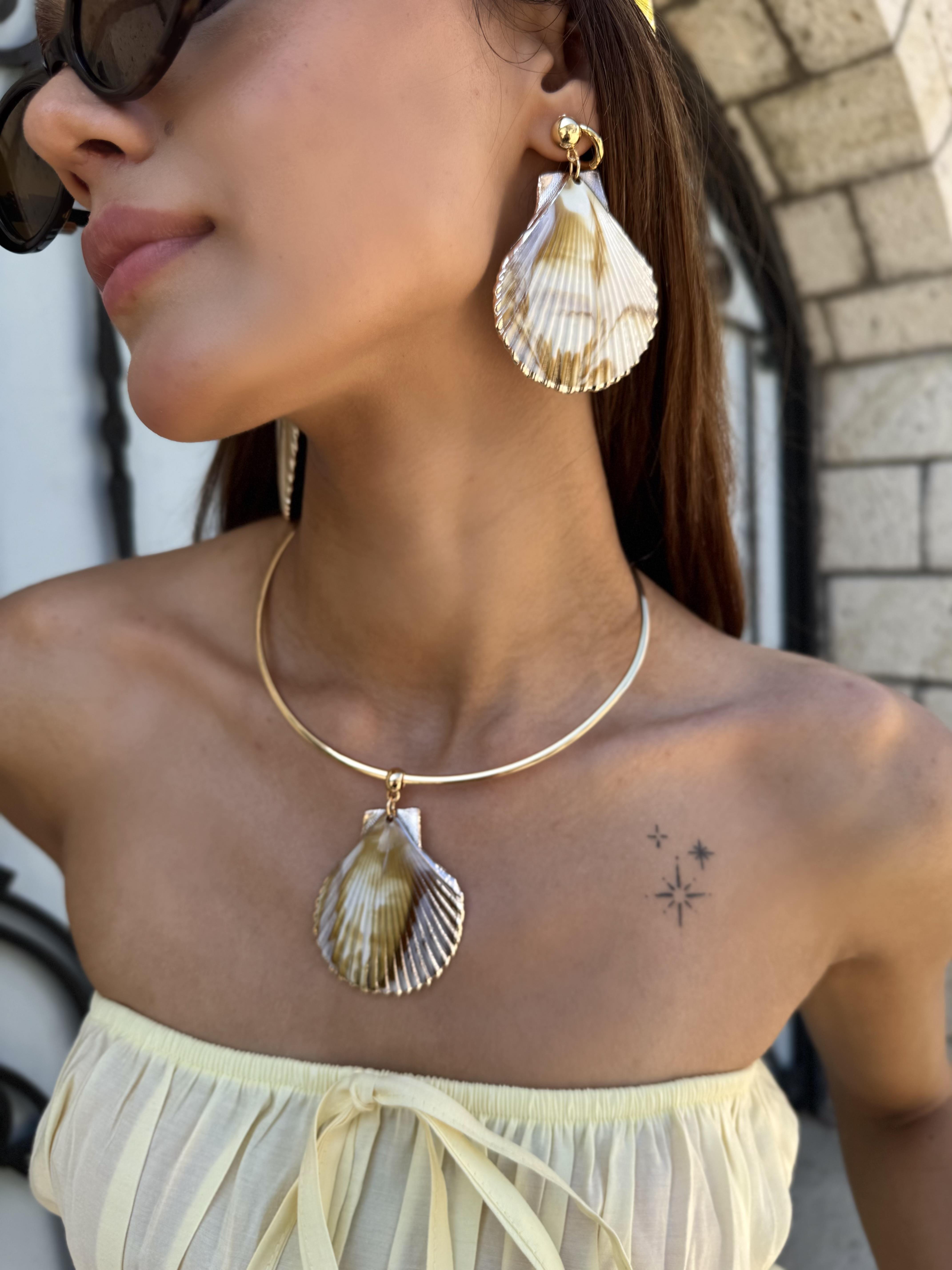 Marina Pearl Shells Kolye Küpe Set