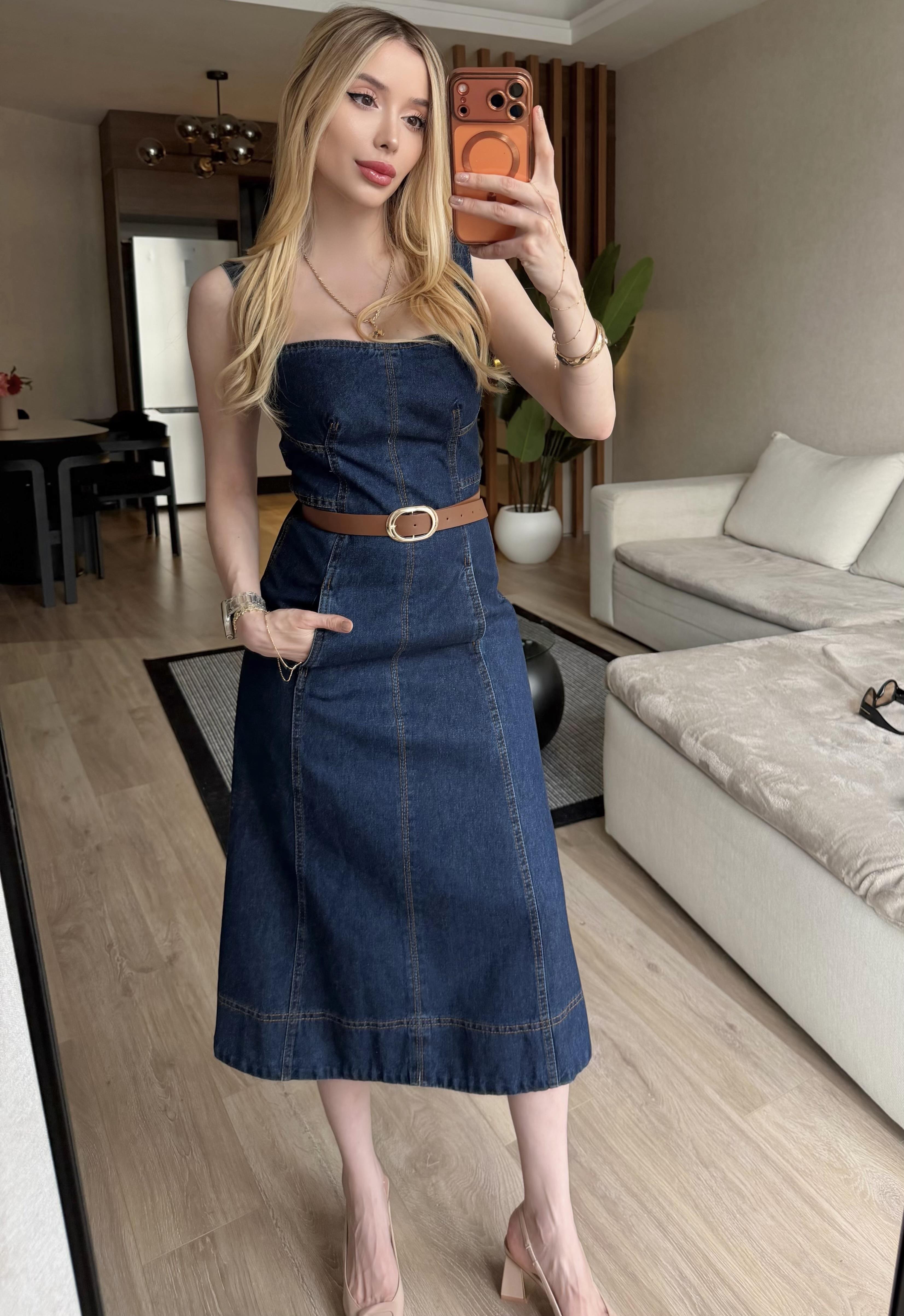 Monroe Denim Midi Elbise