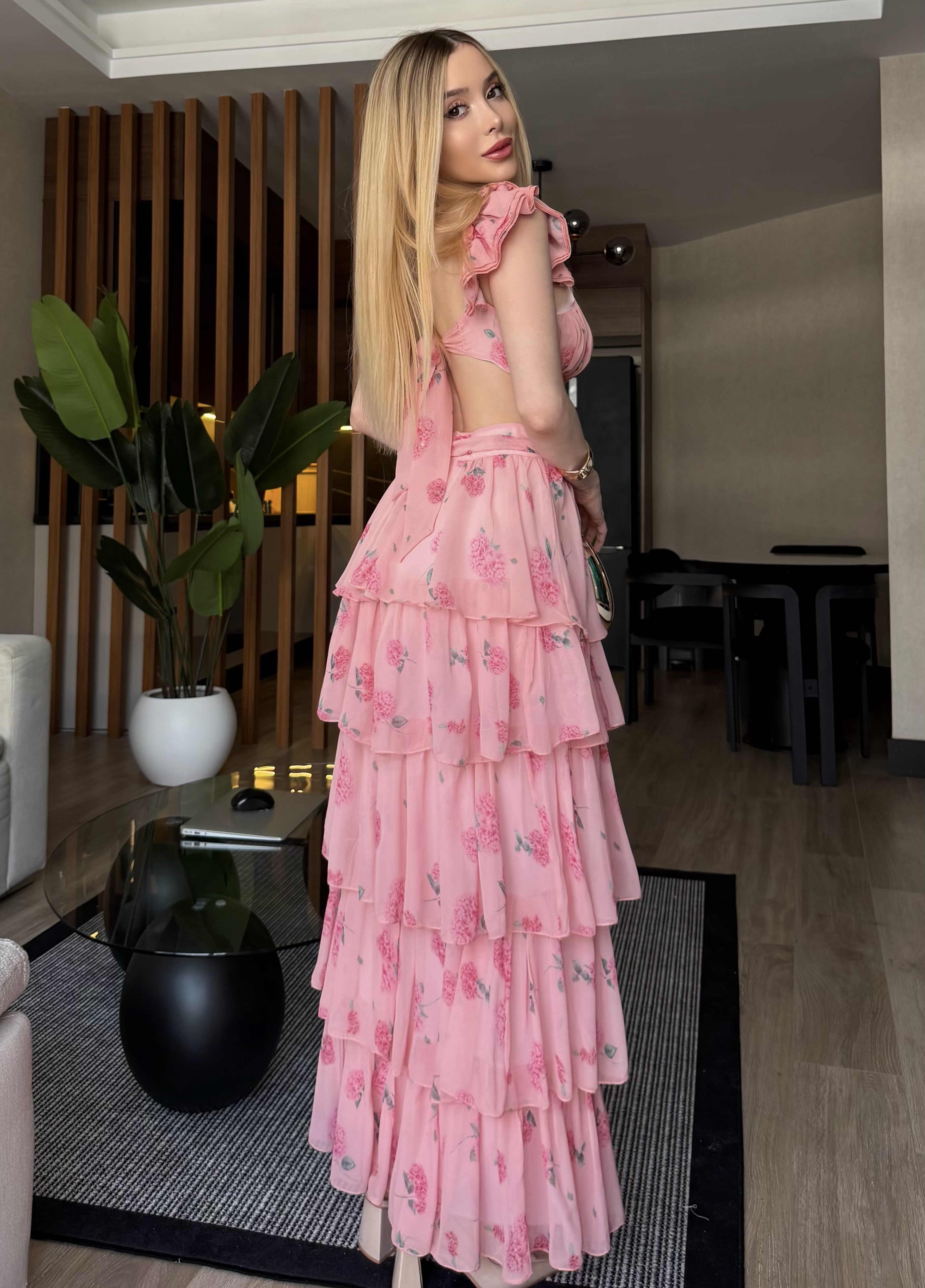 Pink Bloom Kat Kat Tasarım Maxi Elbise