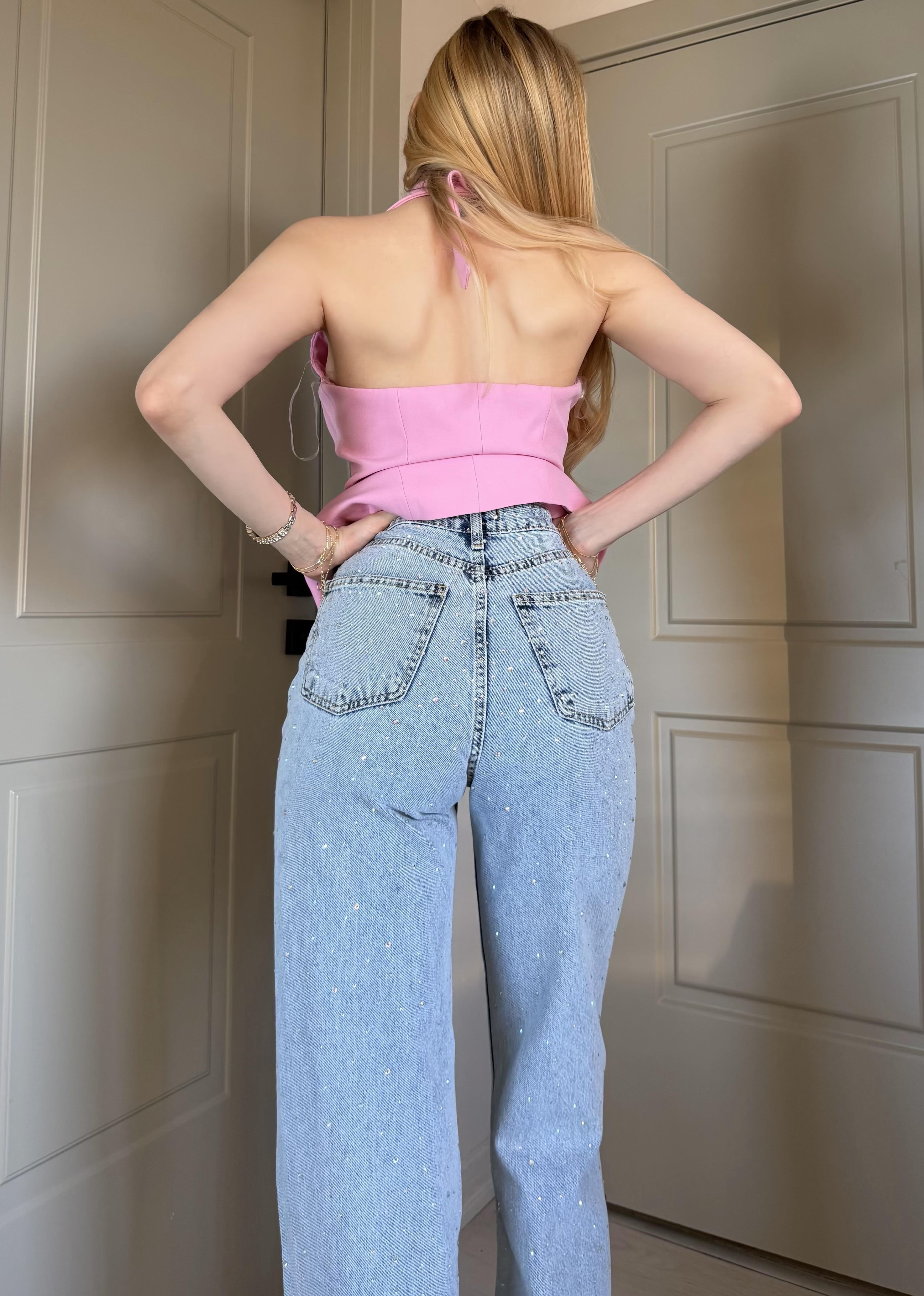 Shiny Mood Sparkle Palazzo Denim Pantolon 