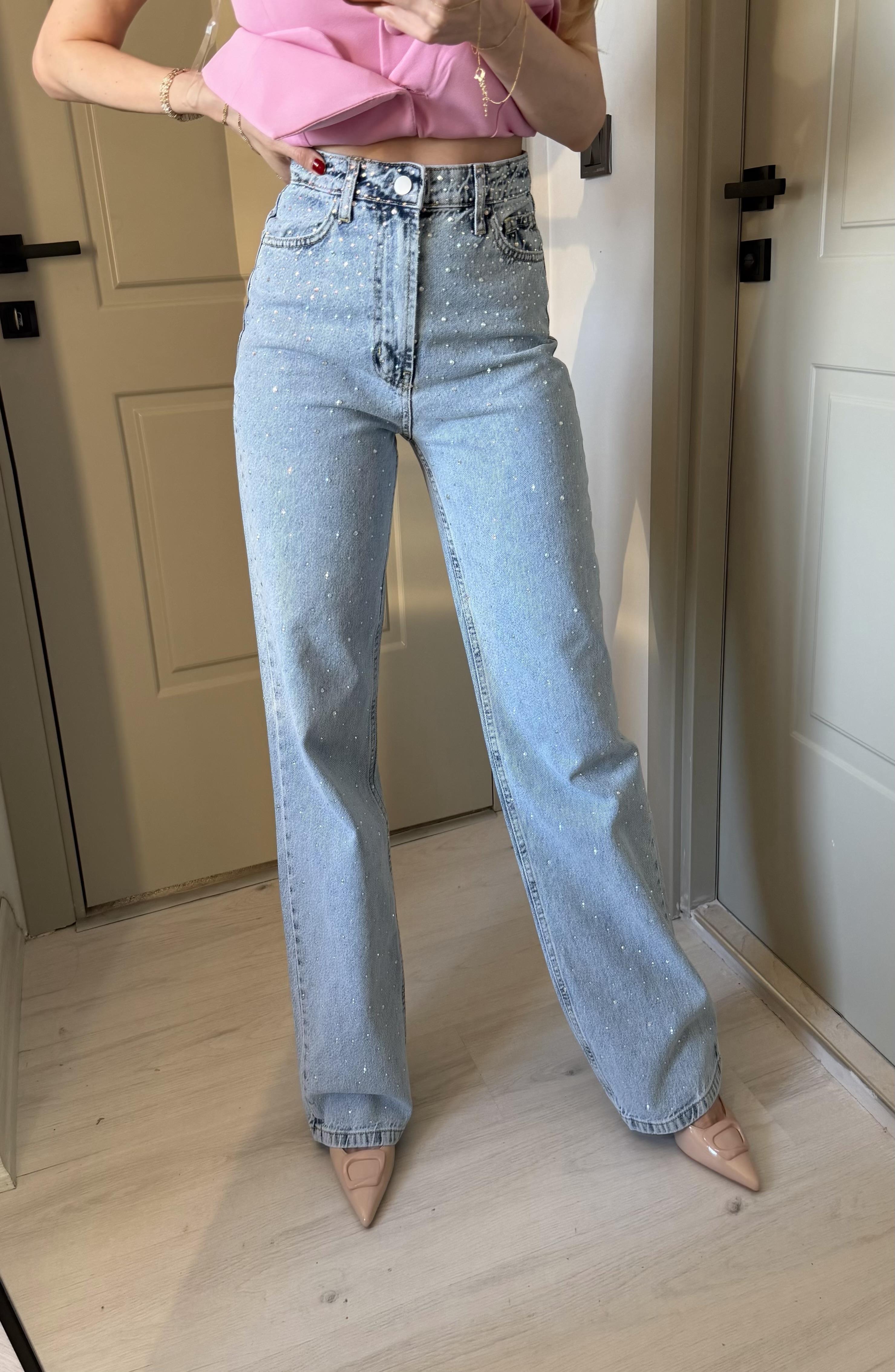 Shiny Mood Sparkle Palazzo Denim Pantolon 