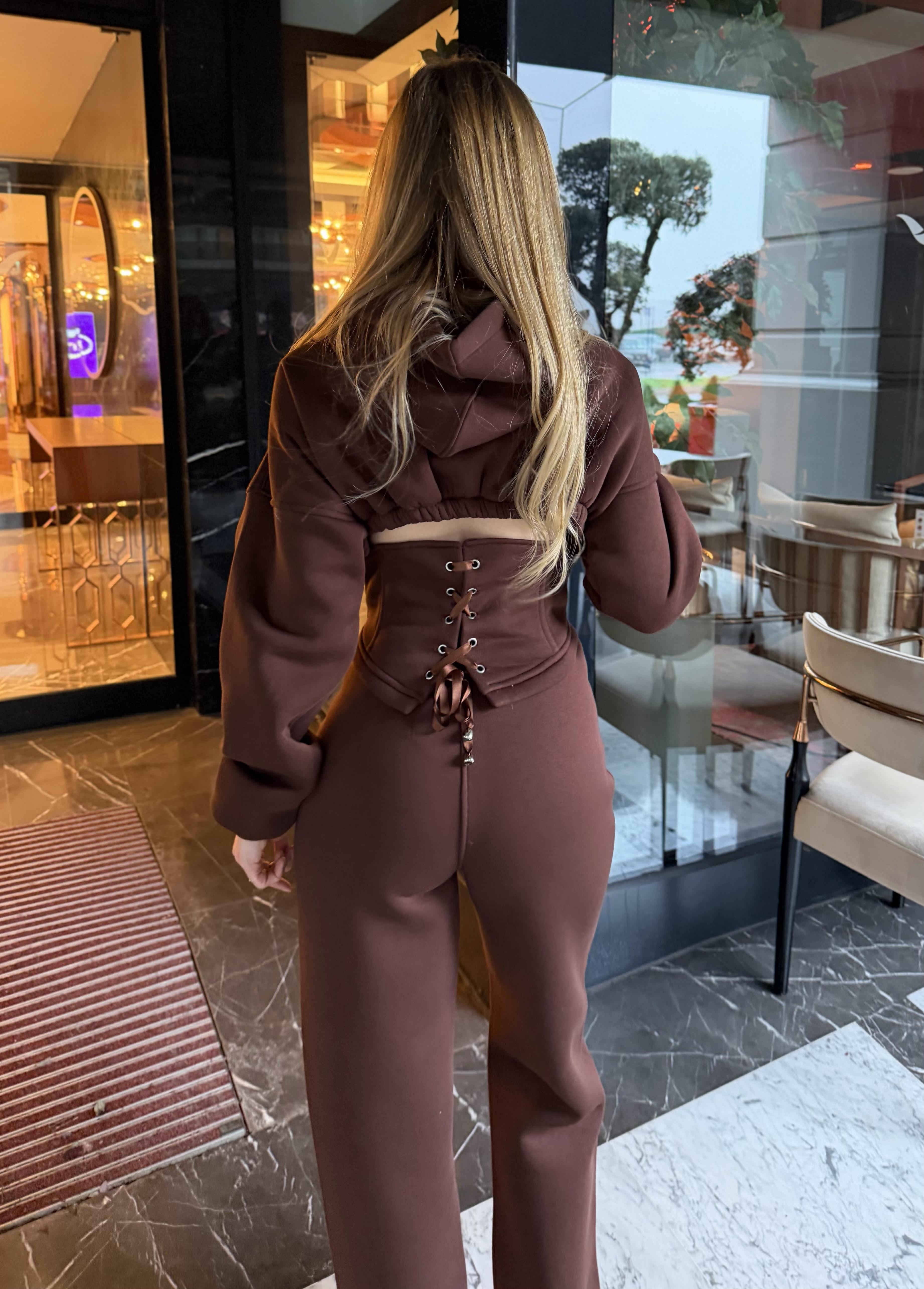 Üç İplik Soft Line Kapüşonlu Corset Detail Takım